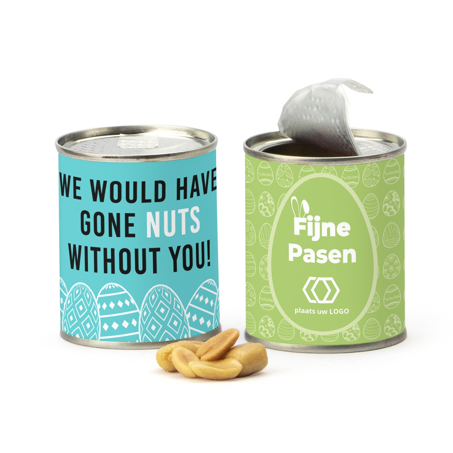 Blikje Zoute pinda's met logo - Pasen - Bedankjes.nl