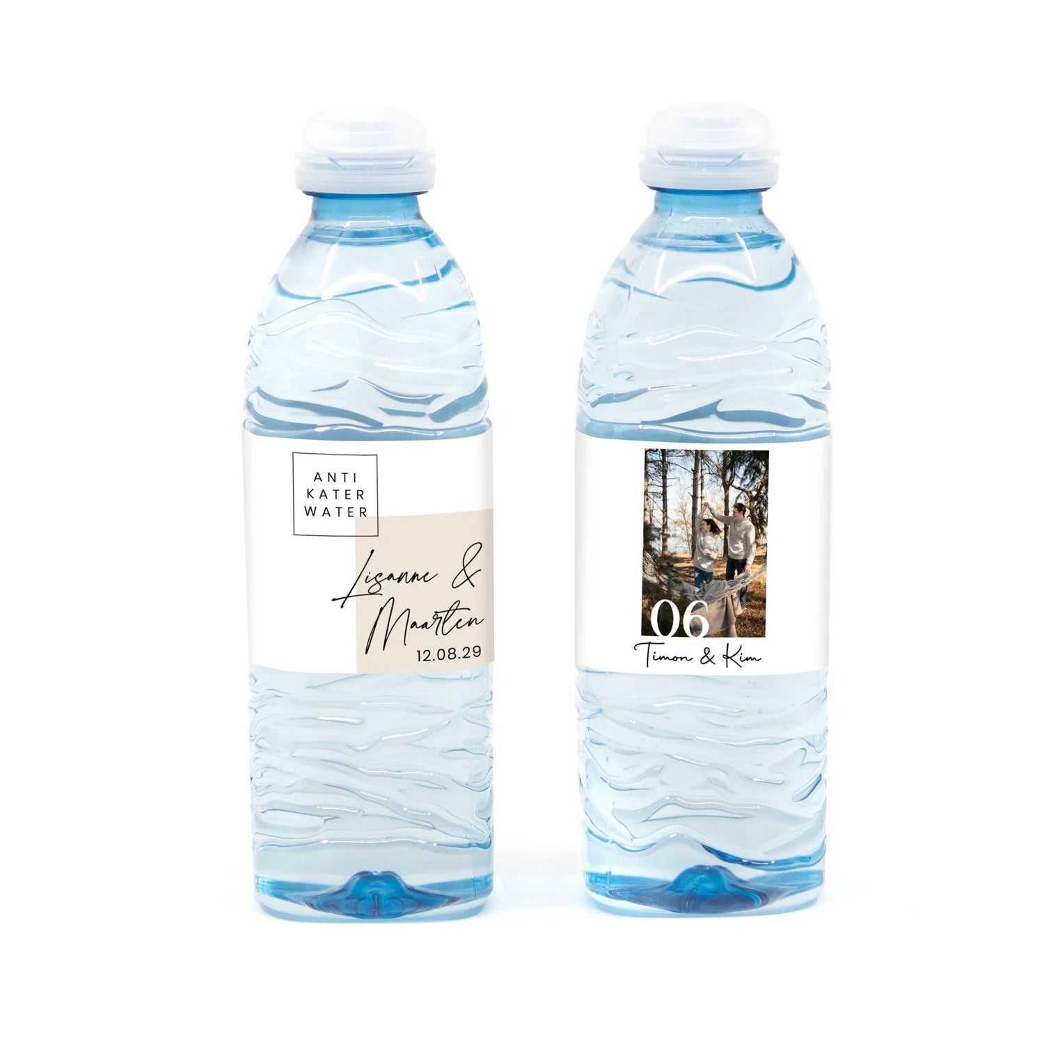 Flesje (kater)water met eigen wikkel - Trouwen - Bedankjes.nl