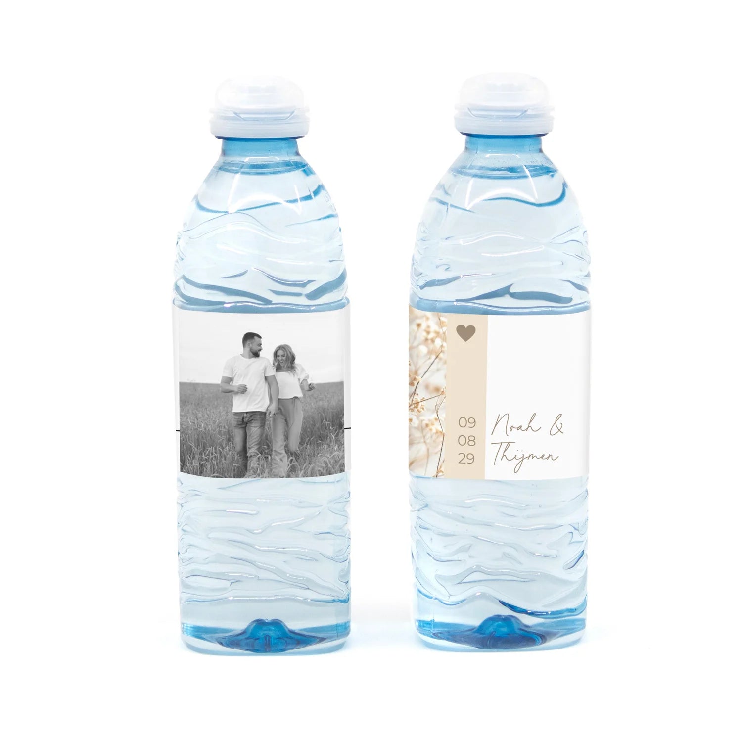 Flesje (kater)water met eigen wikkel - Trouwen - Bedankjes.nl