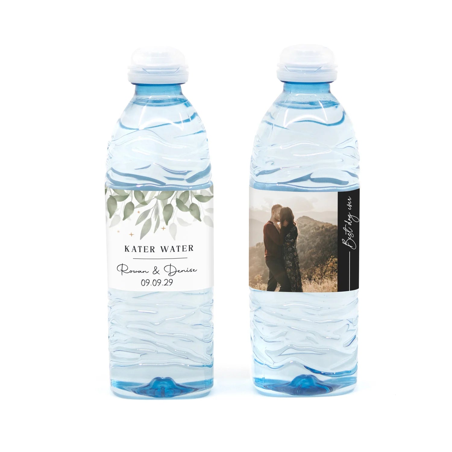 Flesje (kater)water met eigen wikkel - Trouwen - Bedankjes.nl