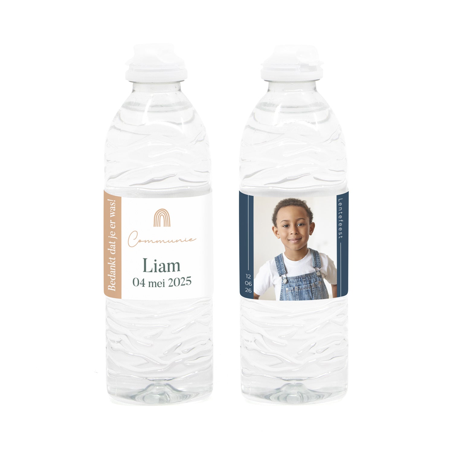Flesje water met eigen etiket - Communie jongen - Bedankjes.nl