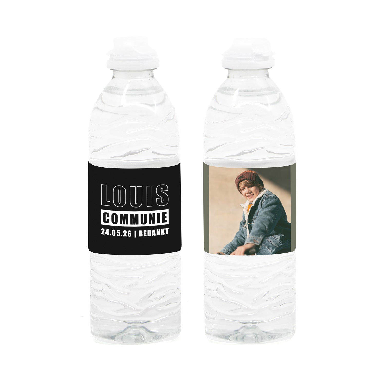 Flesje water met eigen etiket - Communie jongen - Bedankjes.nl