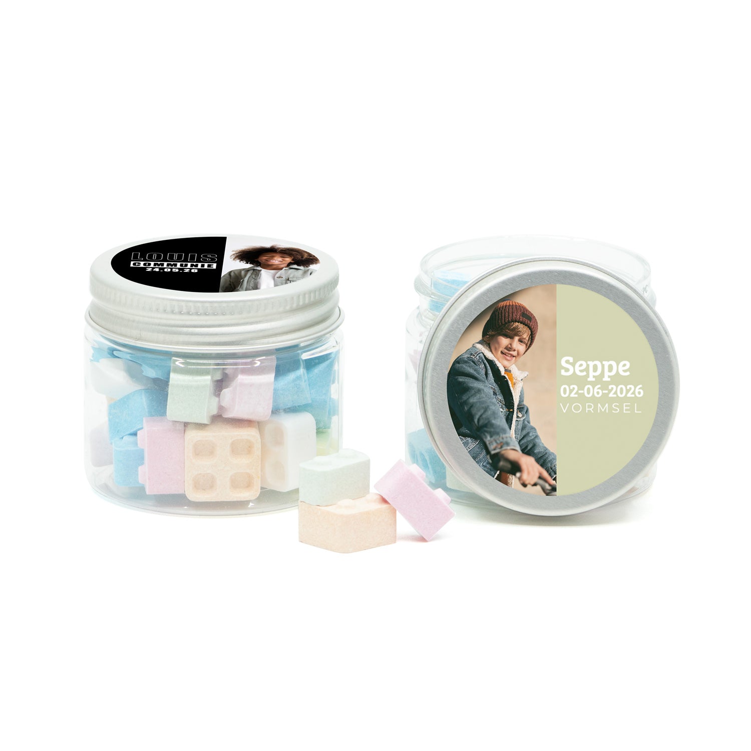 Mini potje met bouwsteentjes - Communie jongens - Bedankjes.nl