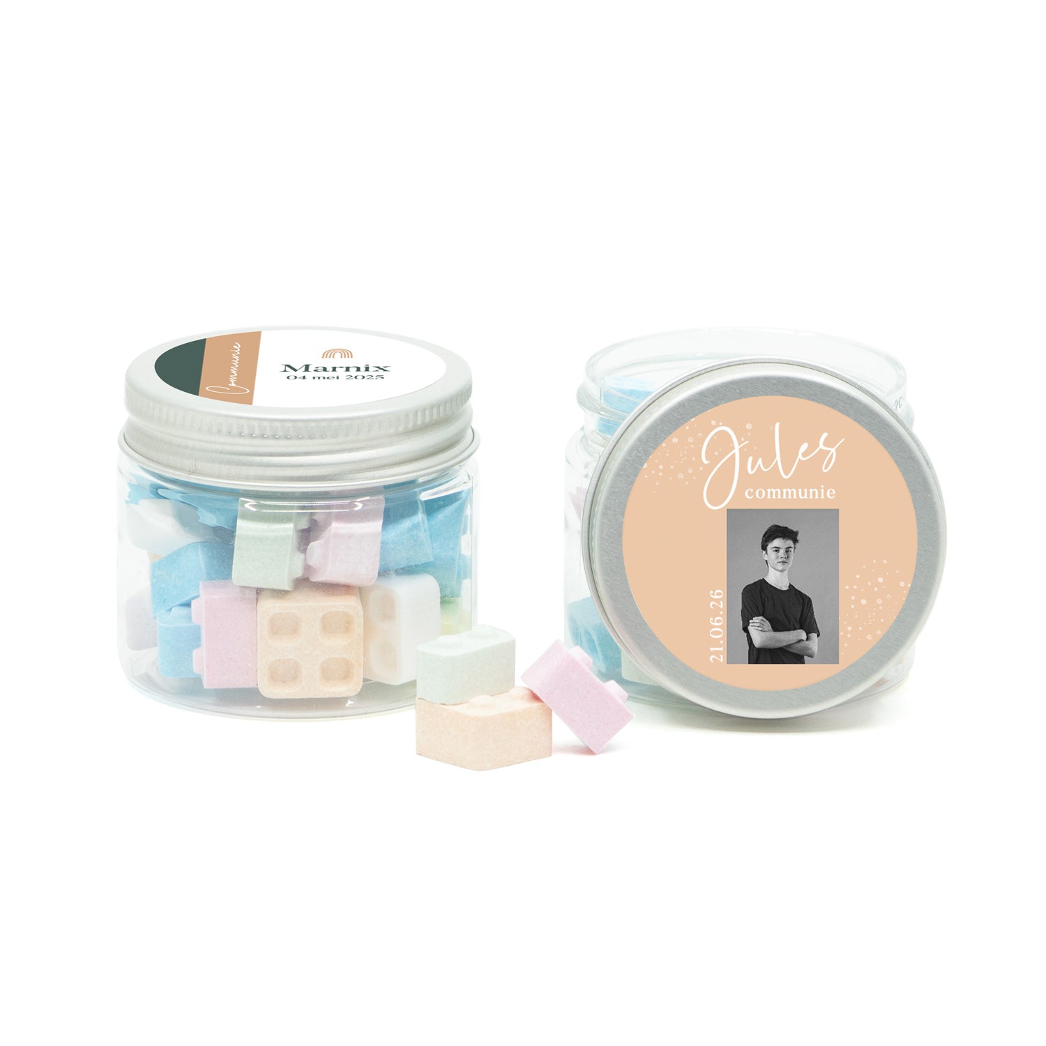 Mini potje met bouwsteentjes - Communie jongens - Bedankjes.nl