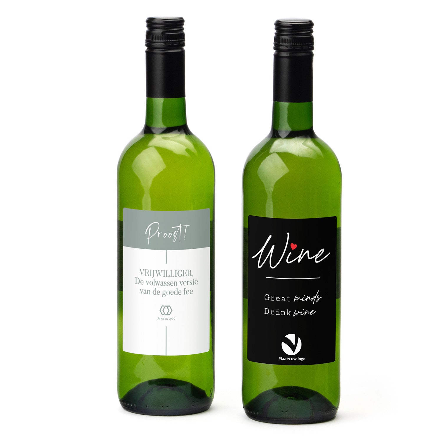 Fles Witte wijn met eigen etiket - Vrijwilliger - Bedankjes.nl