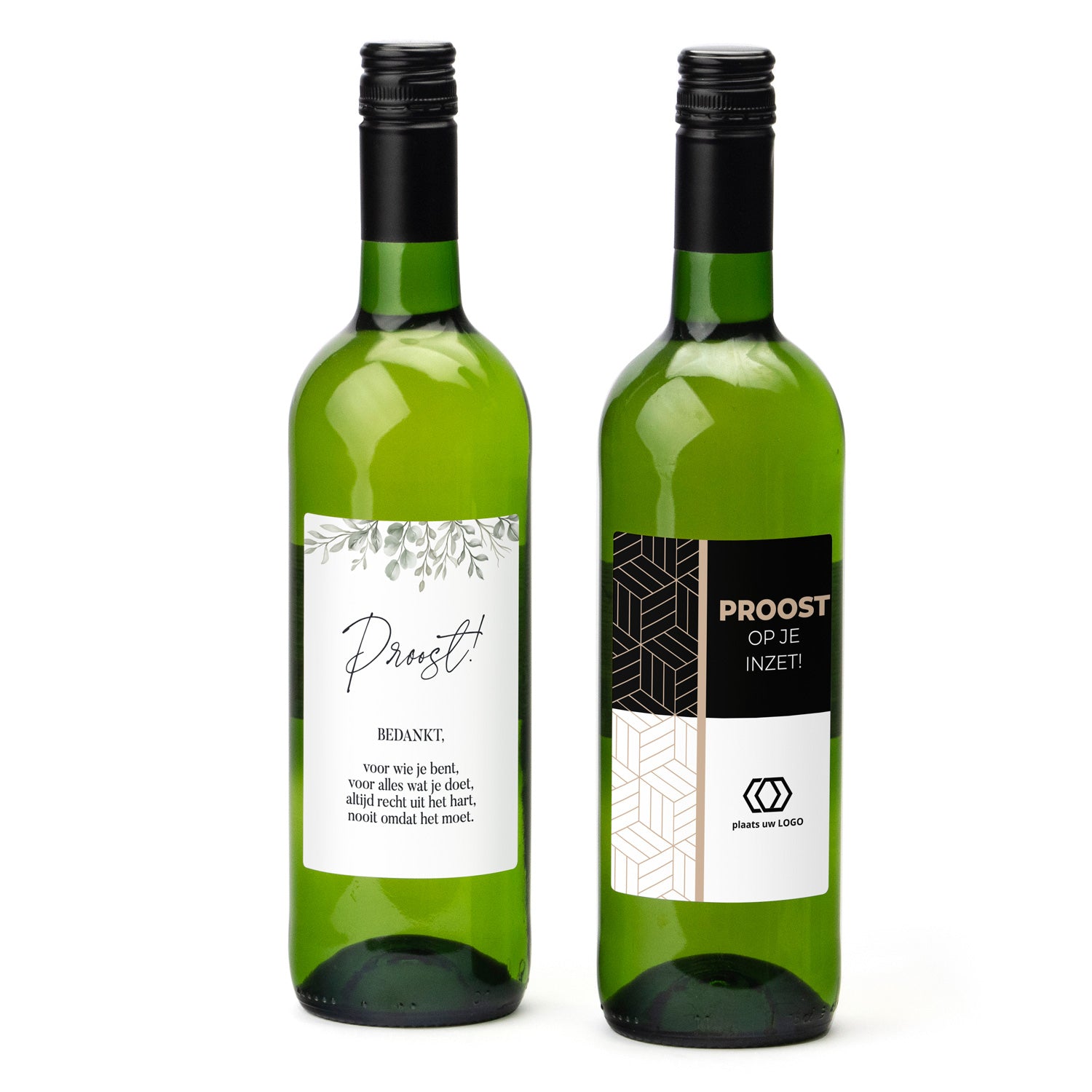 Fles Witte wijn met eigen etiket - Vrijwilliger - Bedankjes.nl