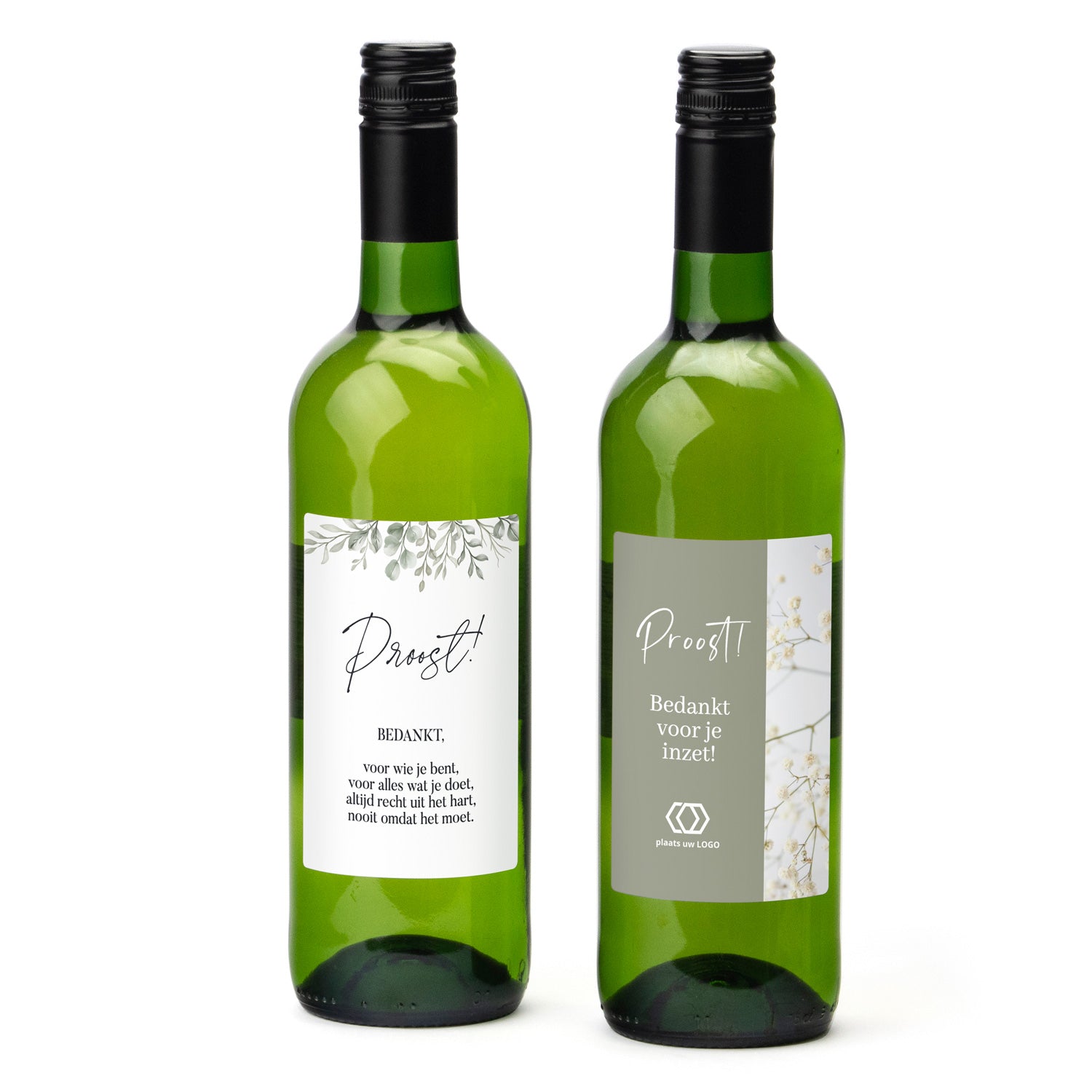 Fles Witte wijn met eigen etiket - Vrijwilliger - Bedankjes.nl