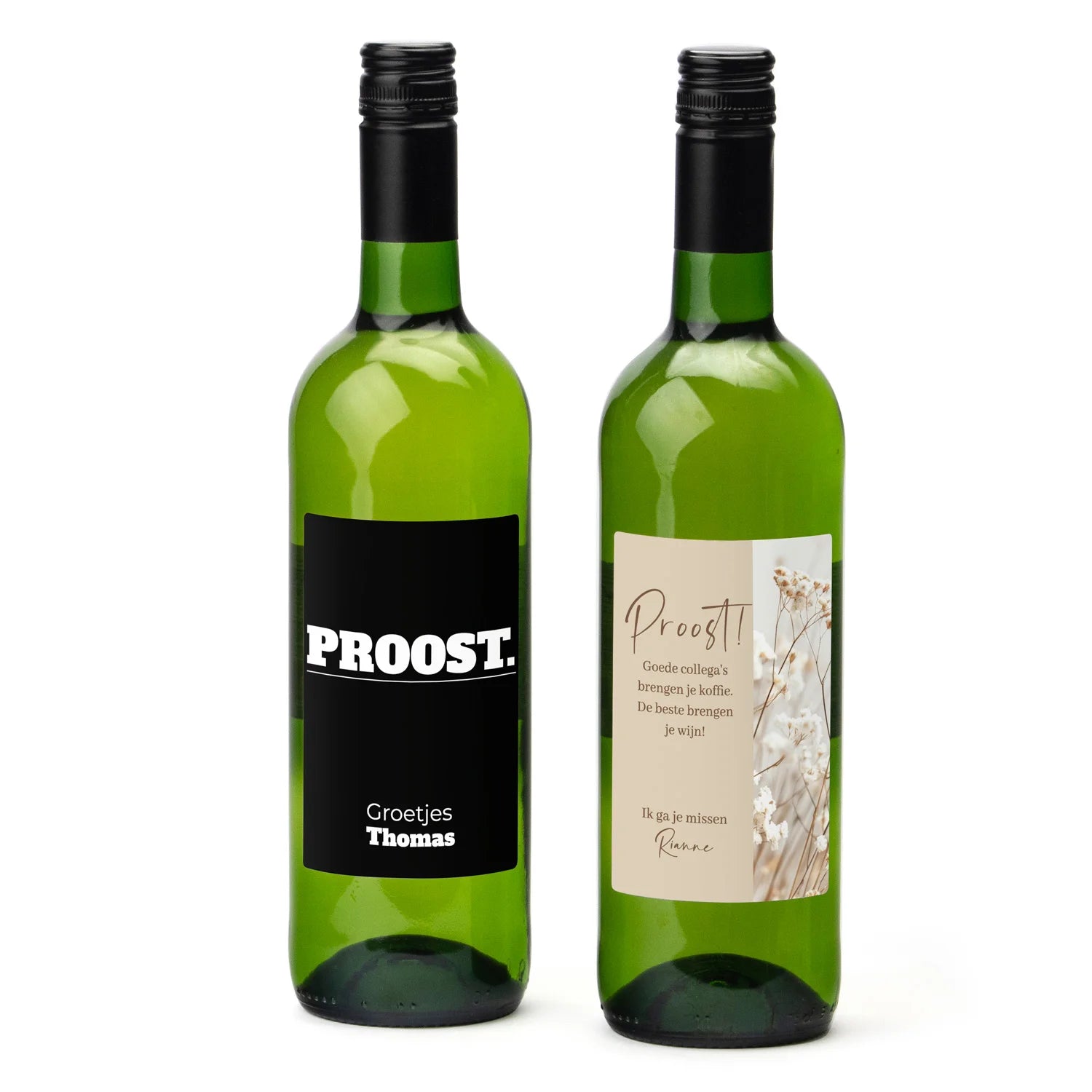 Fles Witte wijn met eigen etiket - Afscheid Collega's - Bedankjes.nl