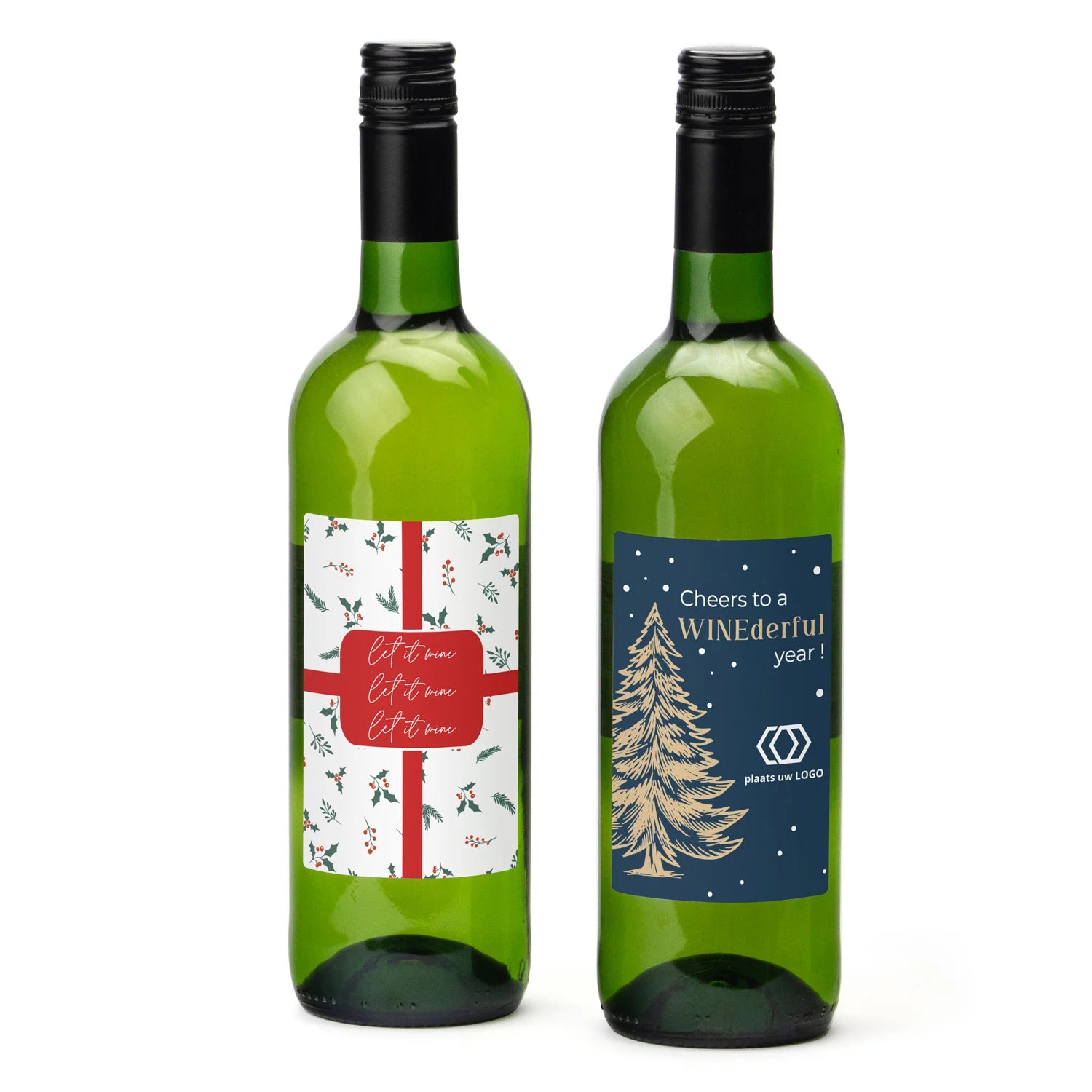 Fles Witte wijn met eigen etiket - Kerst - Bedankjes.nl