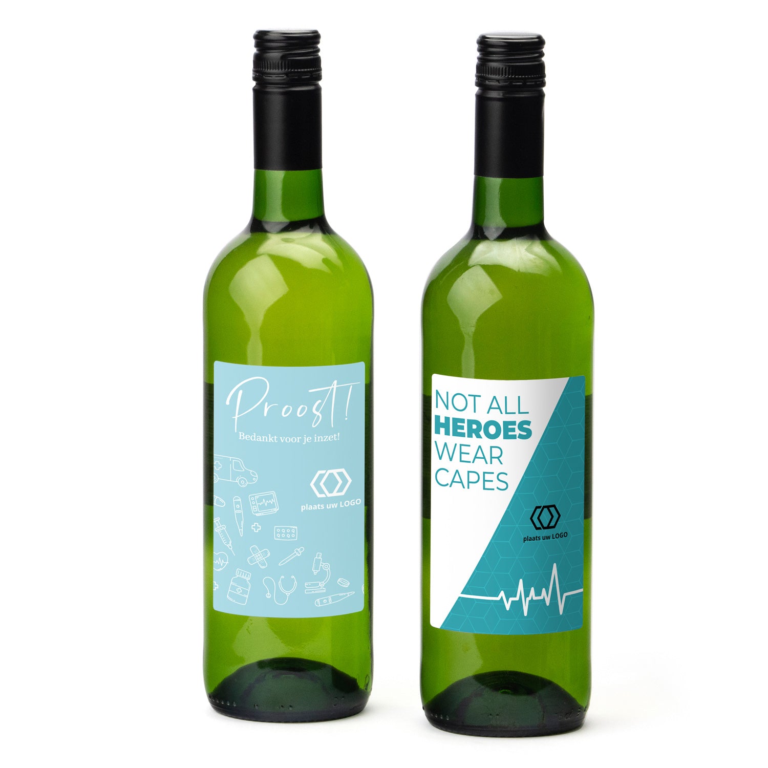 Fles Witte wijn met eigen etiket - Verpleging - Bedankjes.nl