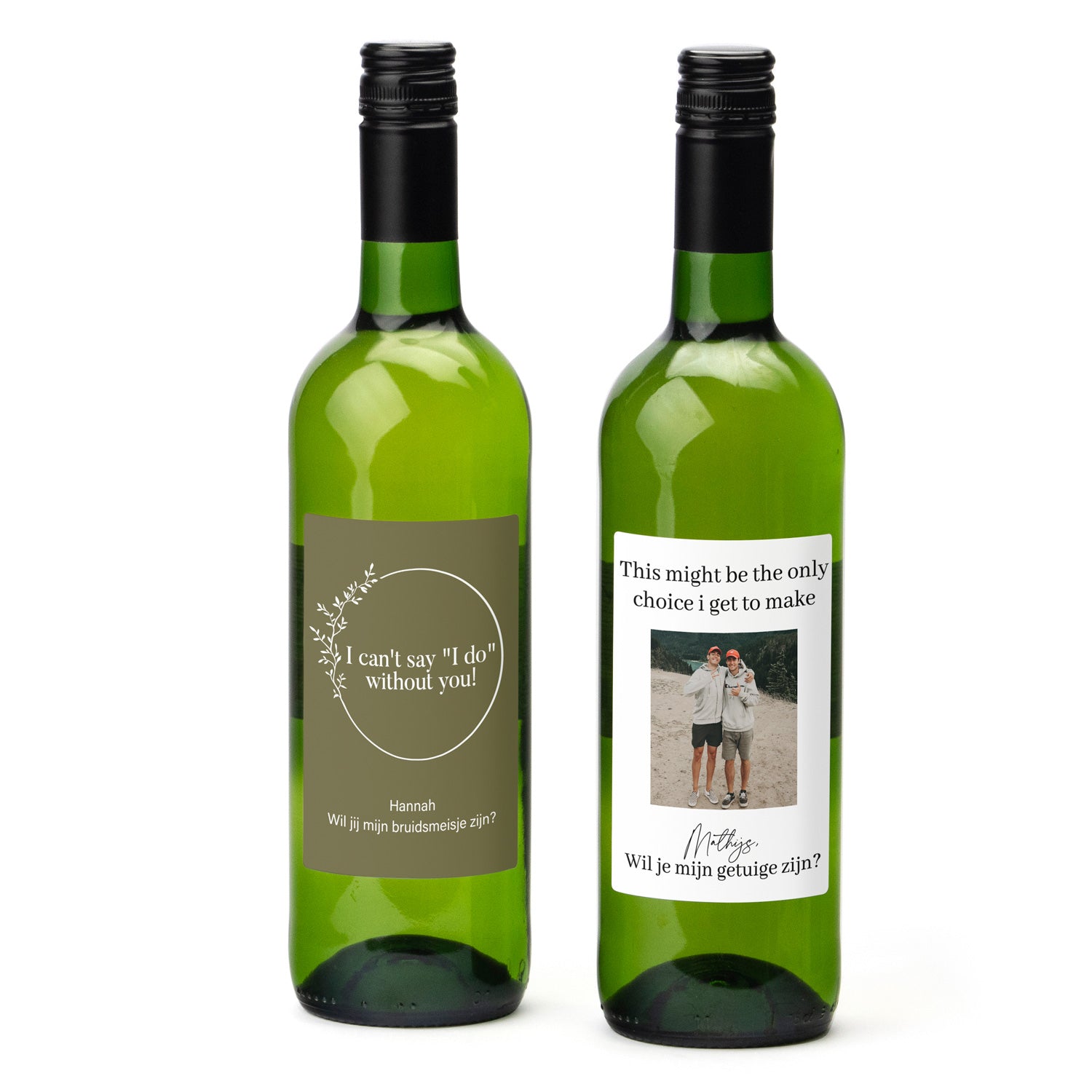 Fles Witte wijn met eigen etiket voor je getuige - Trouwen - Bedankjes.nl