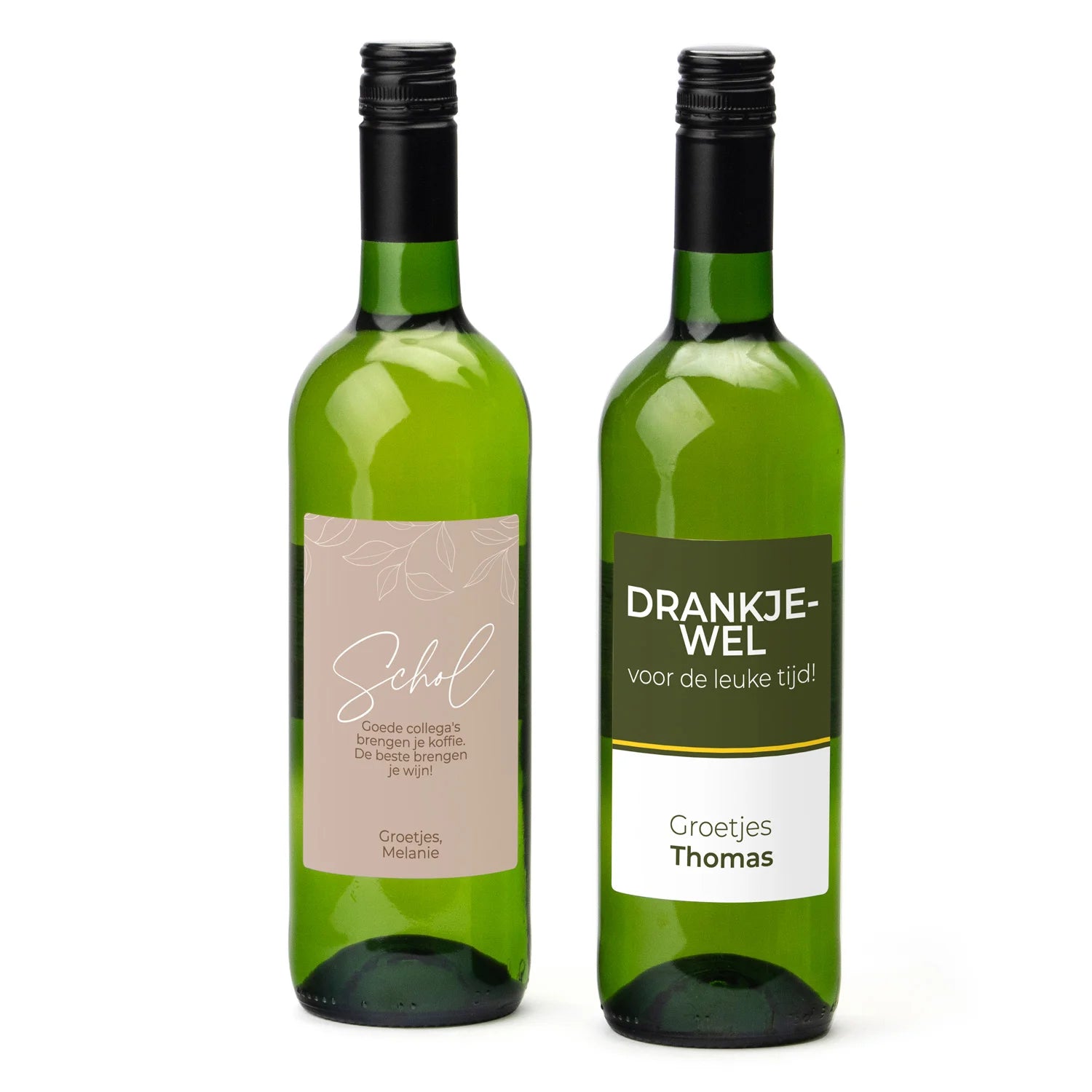 Fles Witte wijn met eigen etiket - Afscheid Collega's - Bedankjes.nl