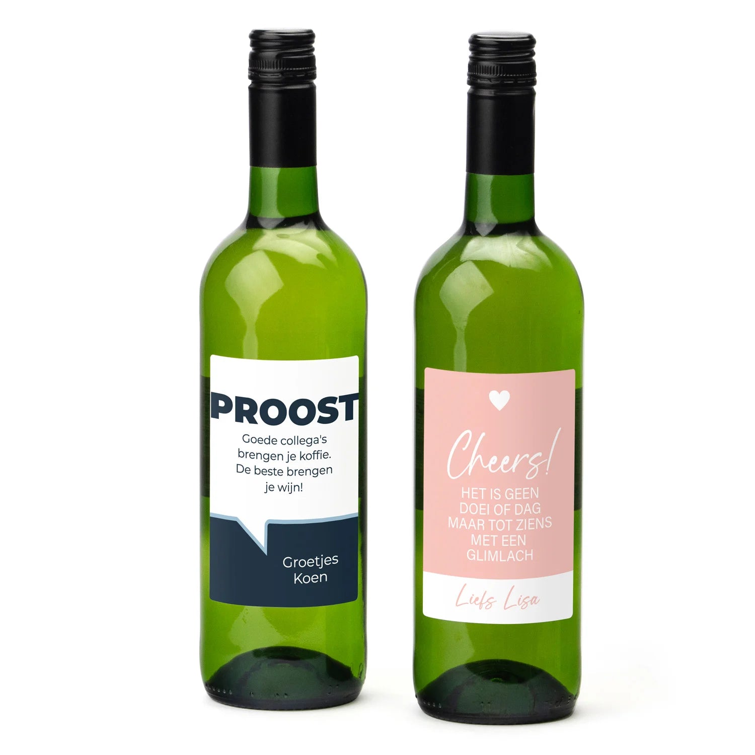 Fles Witte wijn met eigen etiket - Afscheid Collega's - Bedankjes.nl