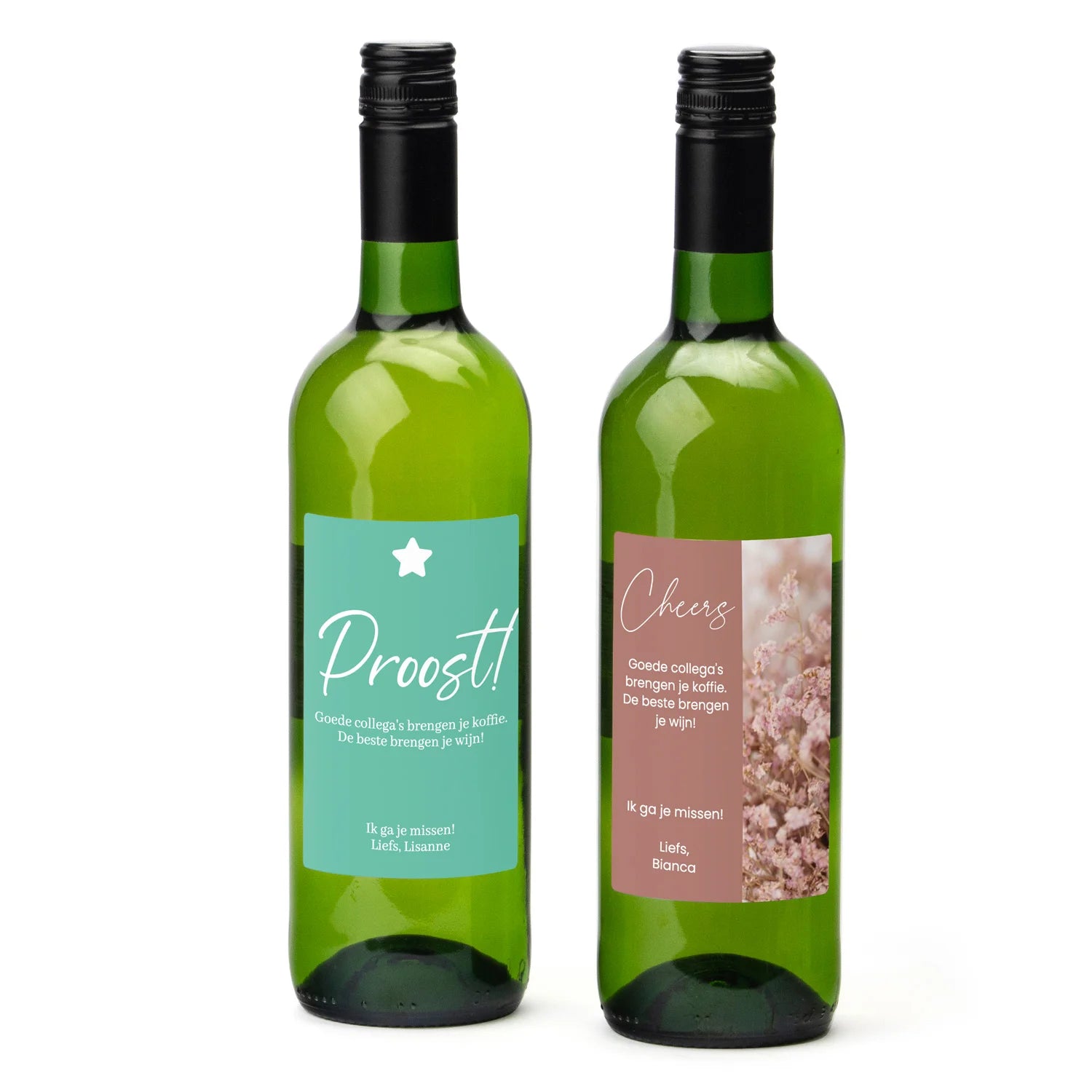 Fles Witte wijn met eigen etiket - Afscheid Collega's - Bedankjes.nl