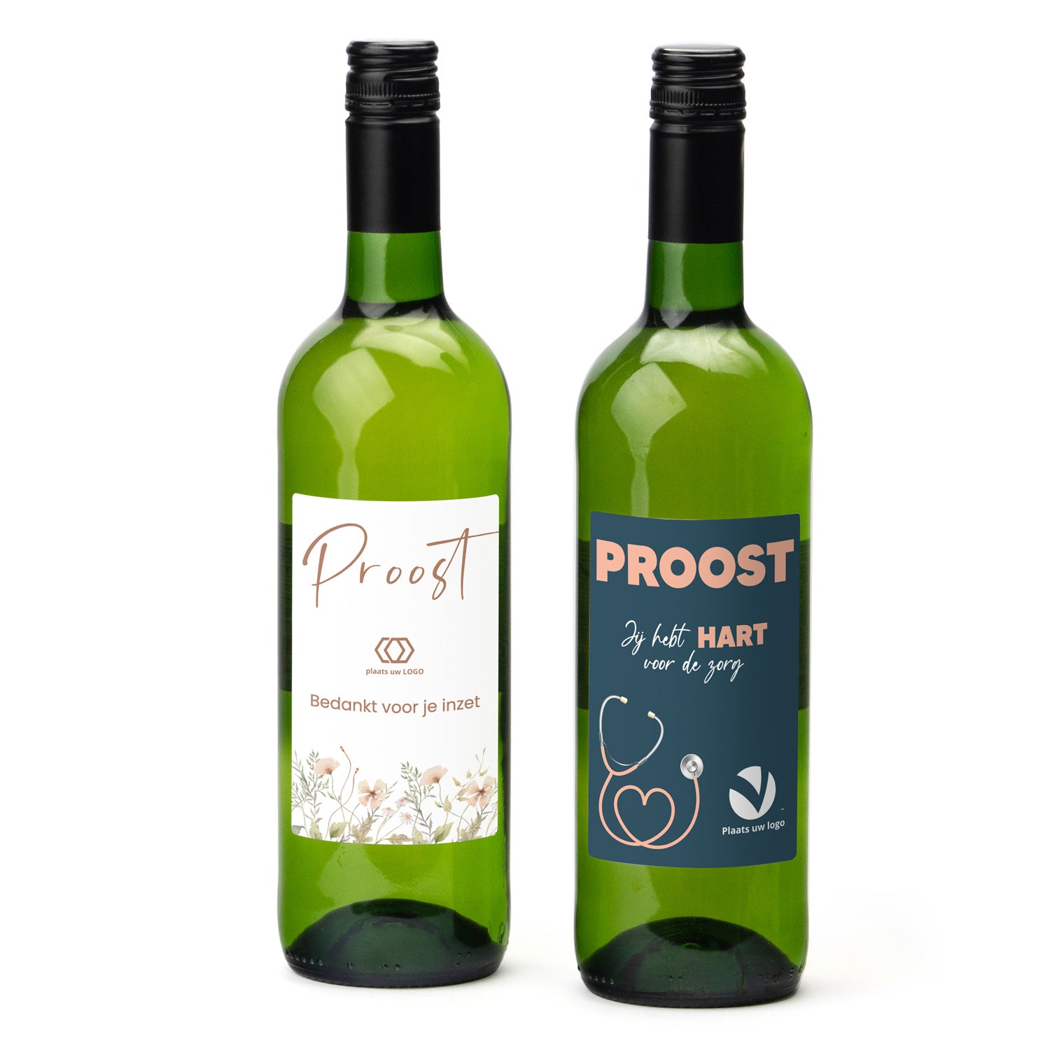 Fles Witte wijn met eigen etiket - Verpleging - Bedankjes.nl
