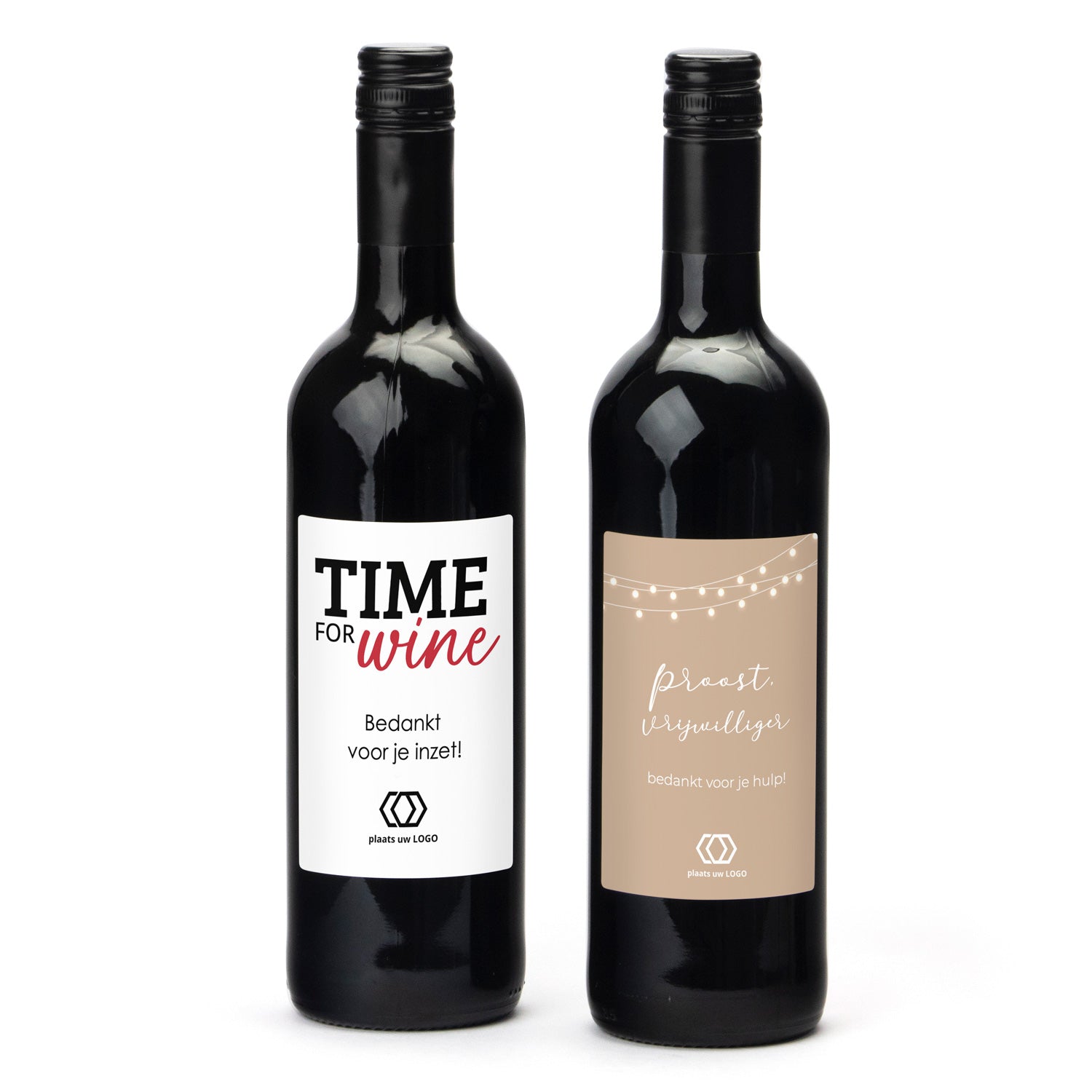 Fles Rode wijn met eigen logo op etiket - Vrijwilliger - Bedankjes.nl