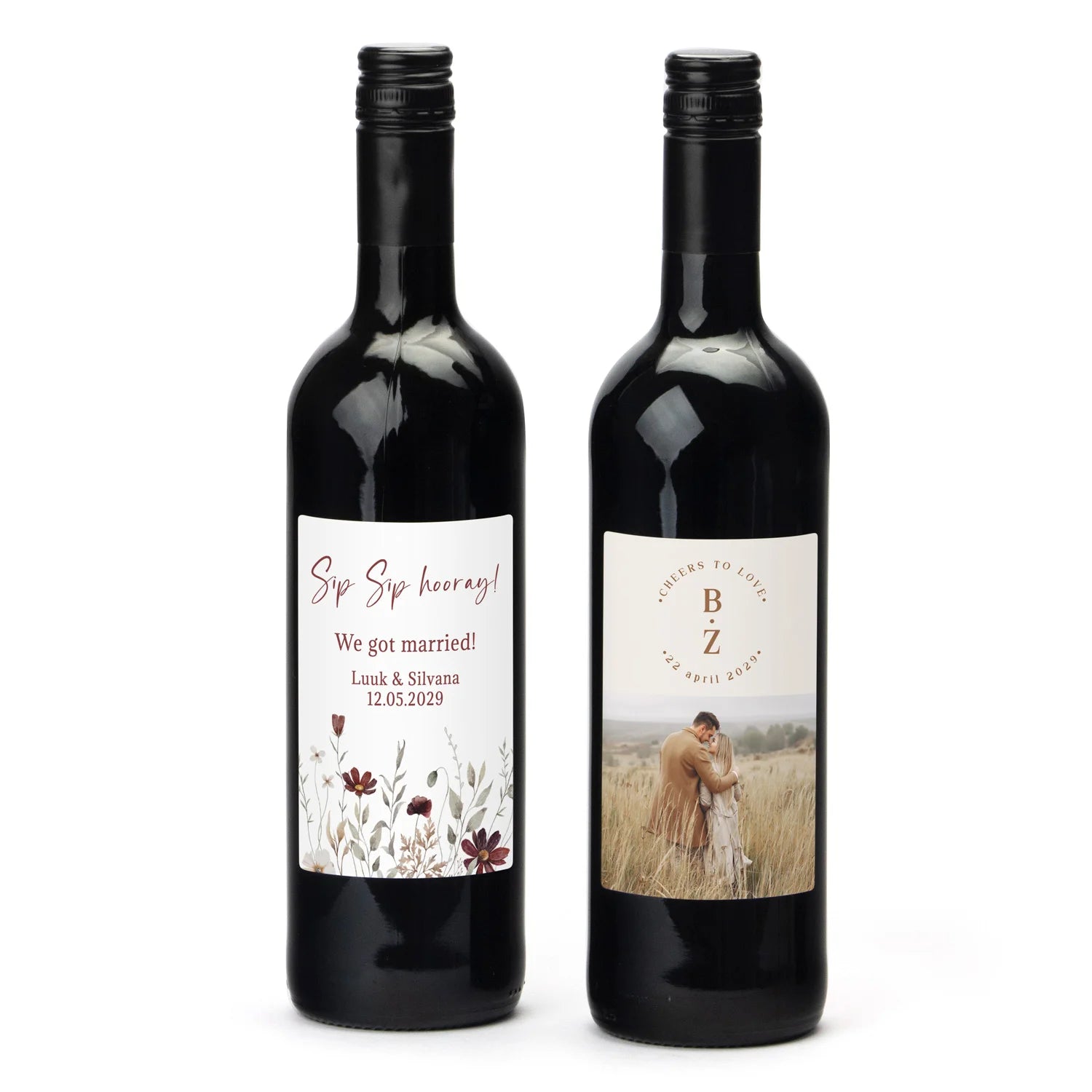 Fles Rode wijn met persoonlijk etiket - Trouwen - Bedankjes.nl
