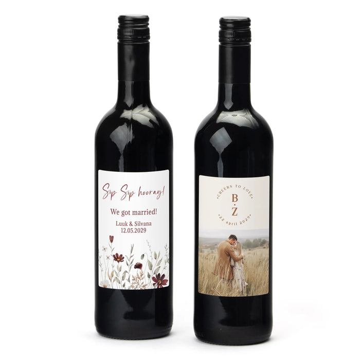 Fles Rode wijn met persoonlijk etiket - Trouwen Fles Rode wijn met persoonlijk etiket - Trouwen