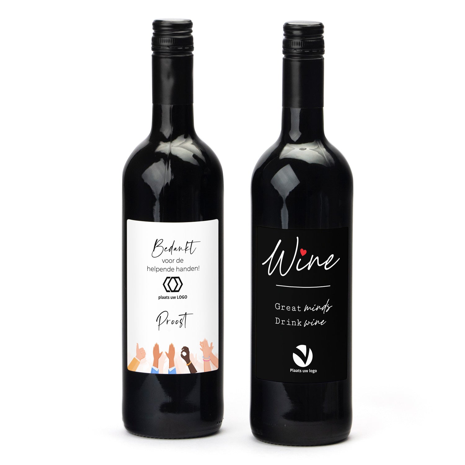Fles Rode wijn met eigen logo op etiket - Vrijwilliger - Bedankjes.nl