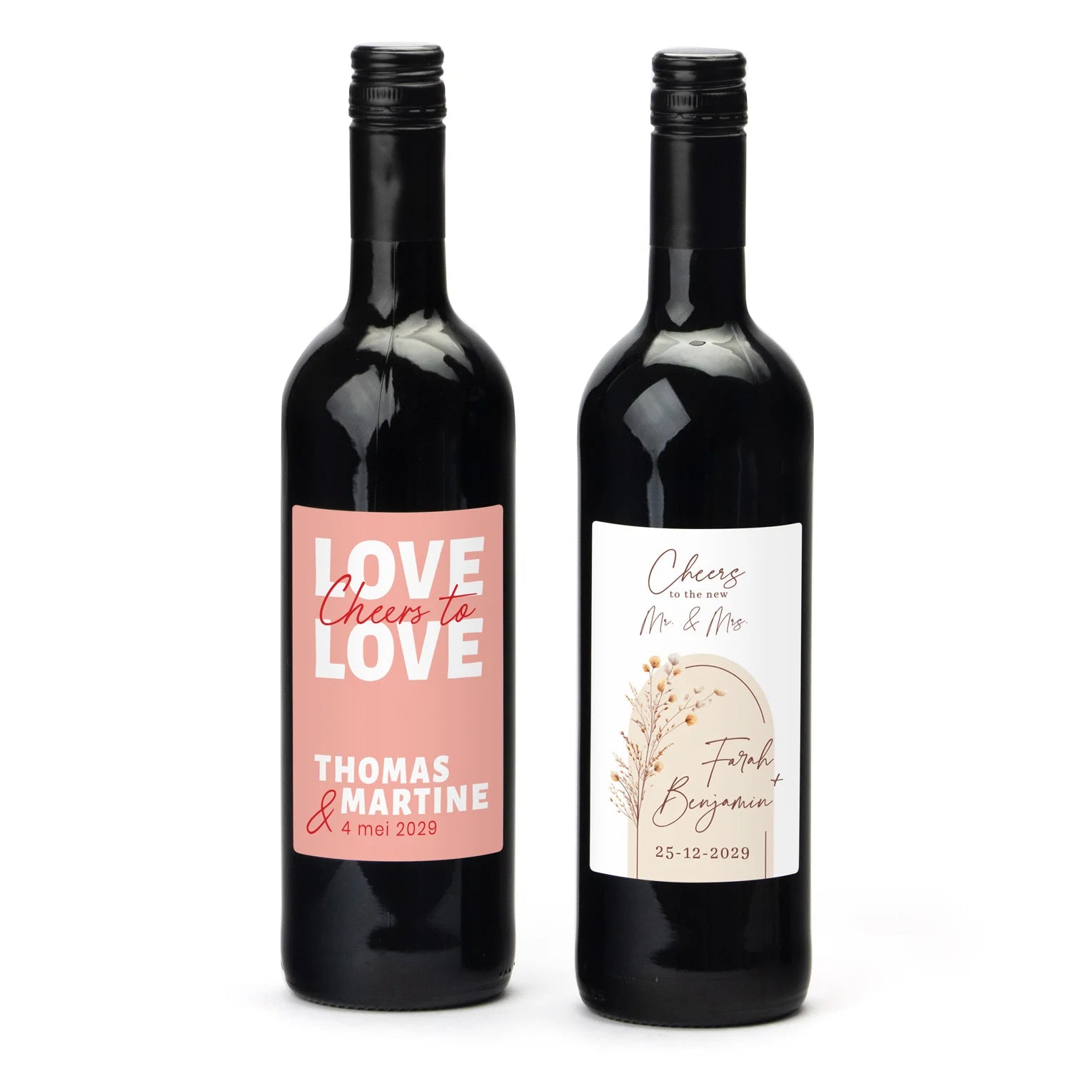 Fles Rode wijn met persoonlijk etiket - Trouwen - Bedankjes.nl