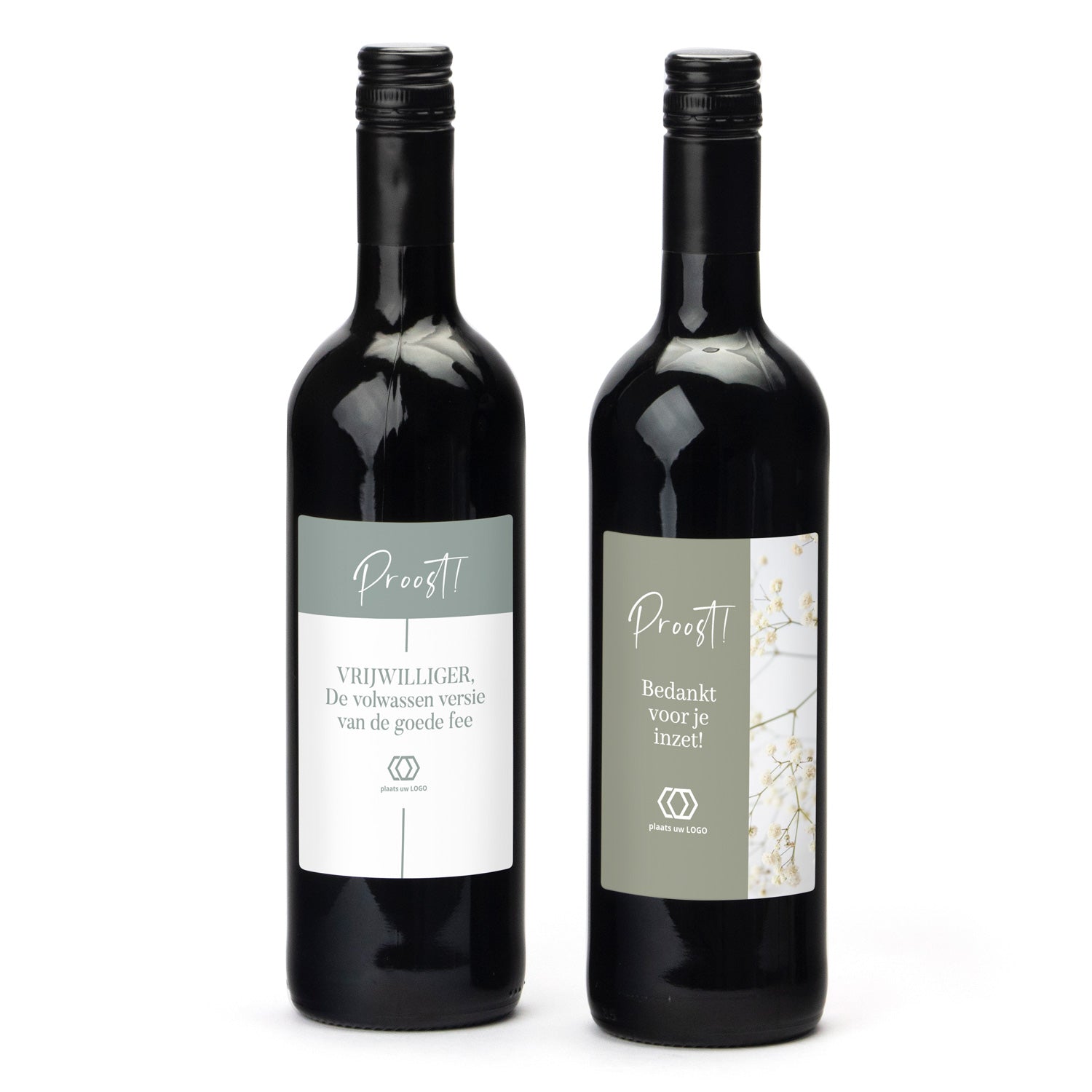 Fles Rode wijn met eigen logo op etiket - Vrijwilliger - Bedankjes.nl