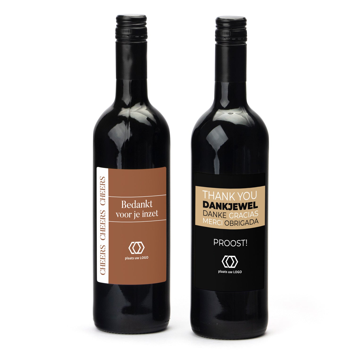 Fles Rode wijn met eigen logo op etiket - Vrijwilliger - Bedankjes.nl