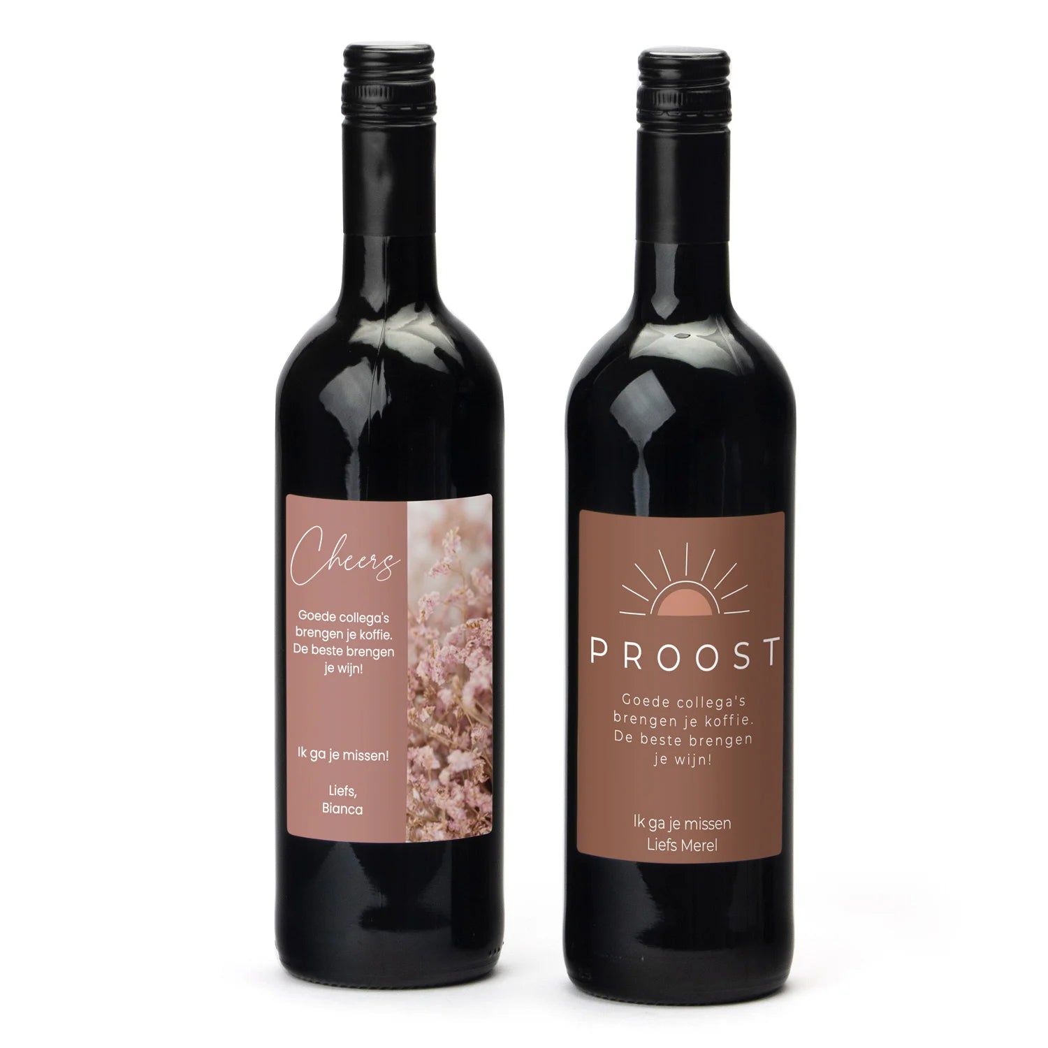 Fles Rode wijn met persoonlijk etiket - Afscheid Collega's - Bedankjes.nl