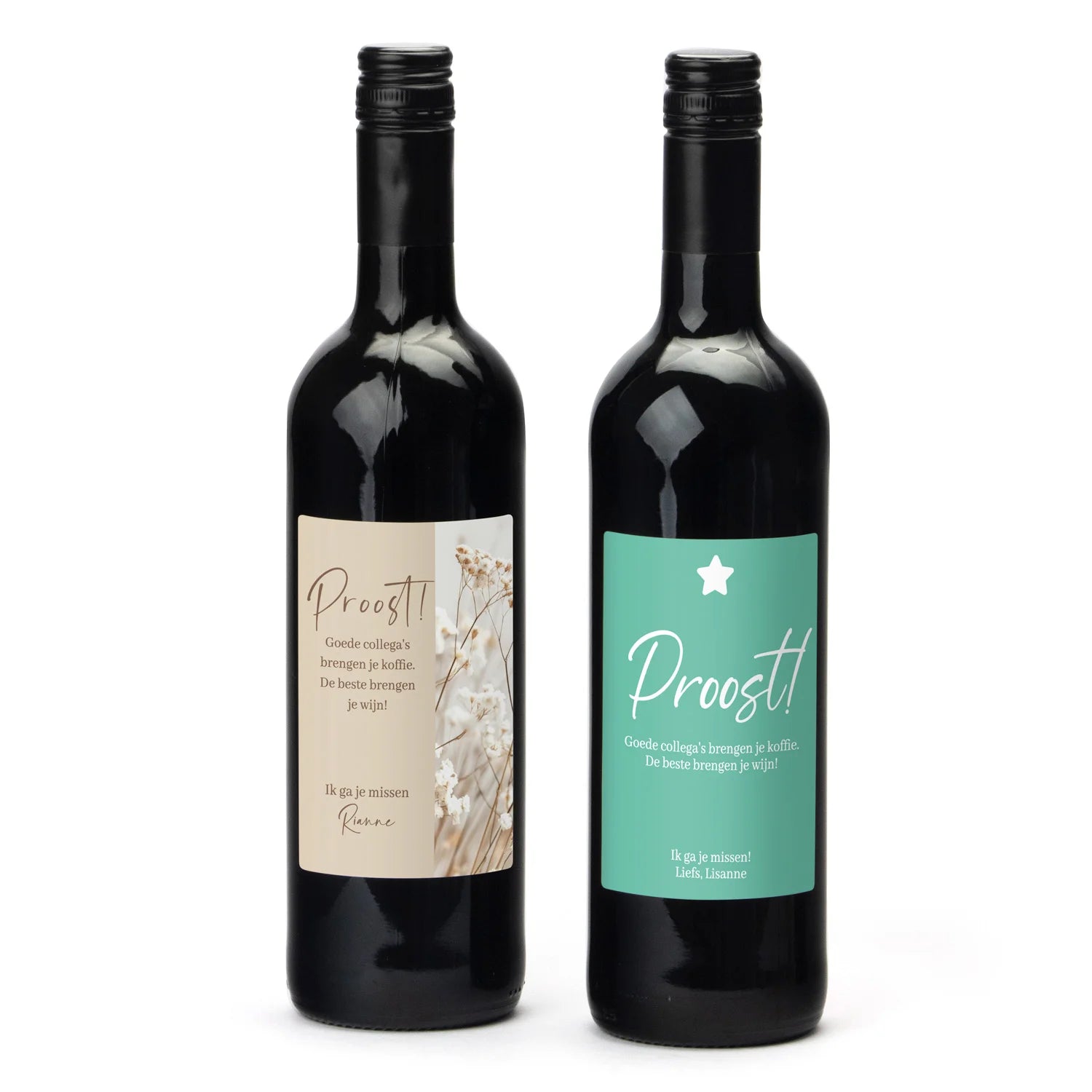 Fles Rode wijn met persoonlijk etiket - Afscheid Collega's - Bedankjes.nl
