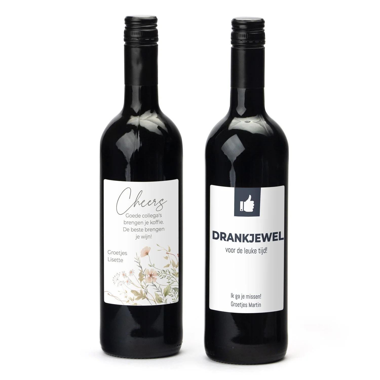 Fles Rode wijn met persoonlijk etiket - Afscheid Collega's - Bedankjes.nl