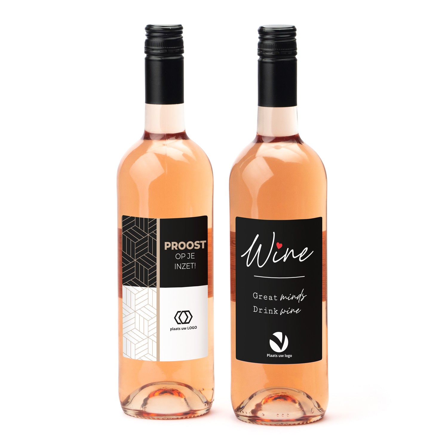 Fles Rosé wijn met eigen logo op etiket - Vrijwilliger - Bedankjes.nl