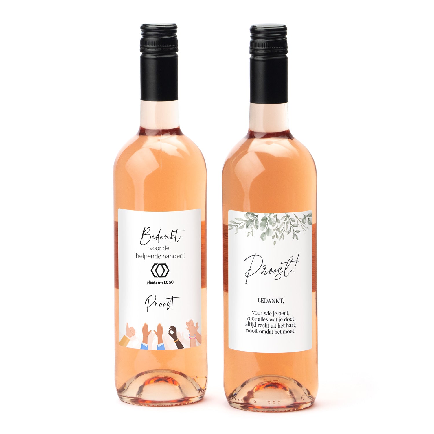 Fles Rosé wijn met eigen logo op etiket - Vrijwilliger - Bedankjes.nl