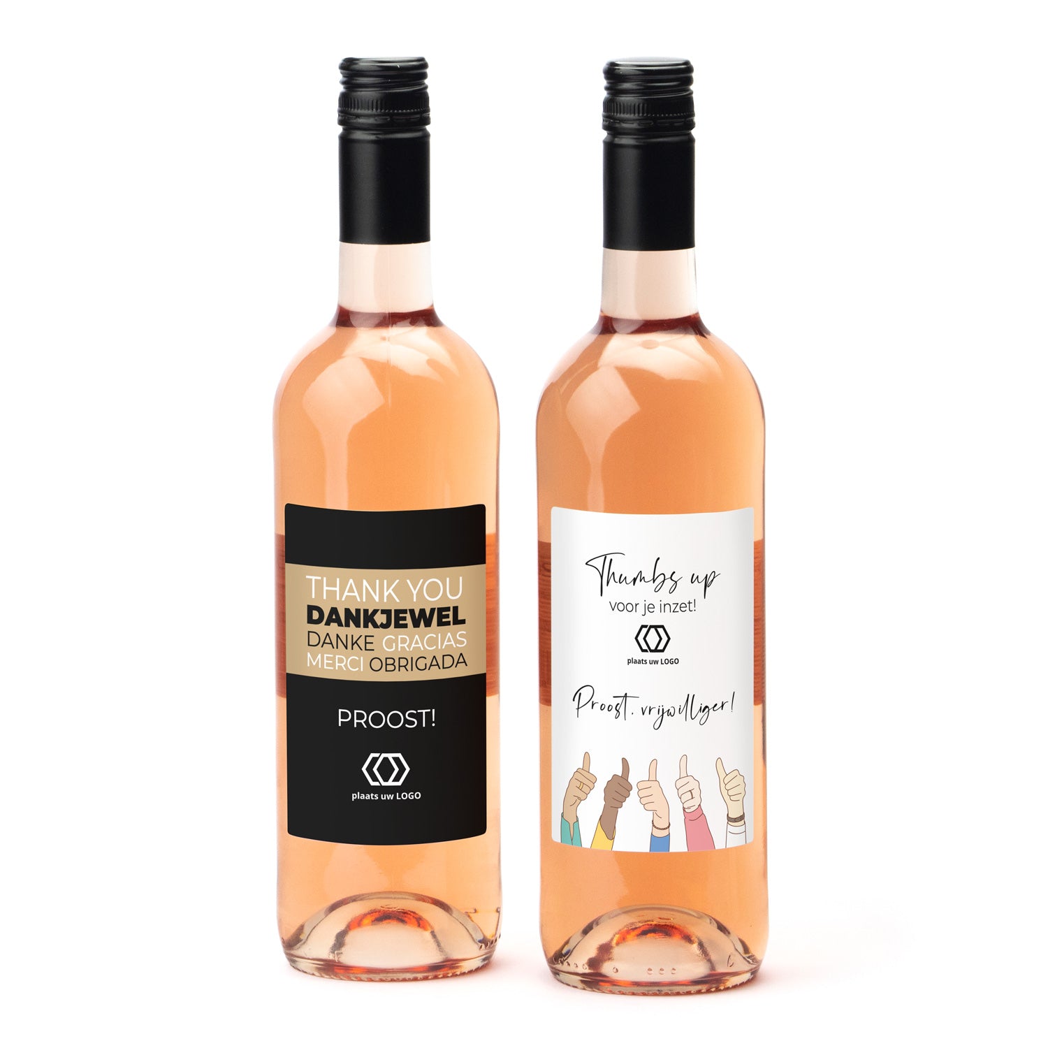 Fles Rosé wijn met eigen logo op etiket - Vrijwilliger - Bedankjes.nl