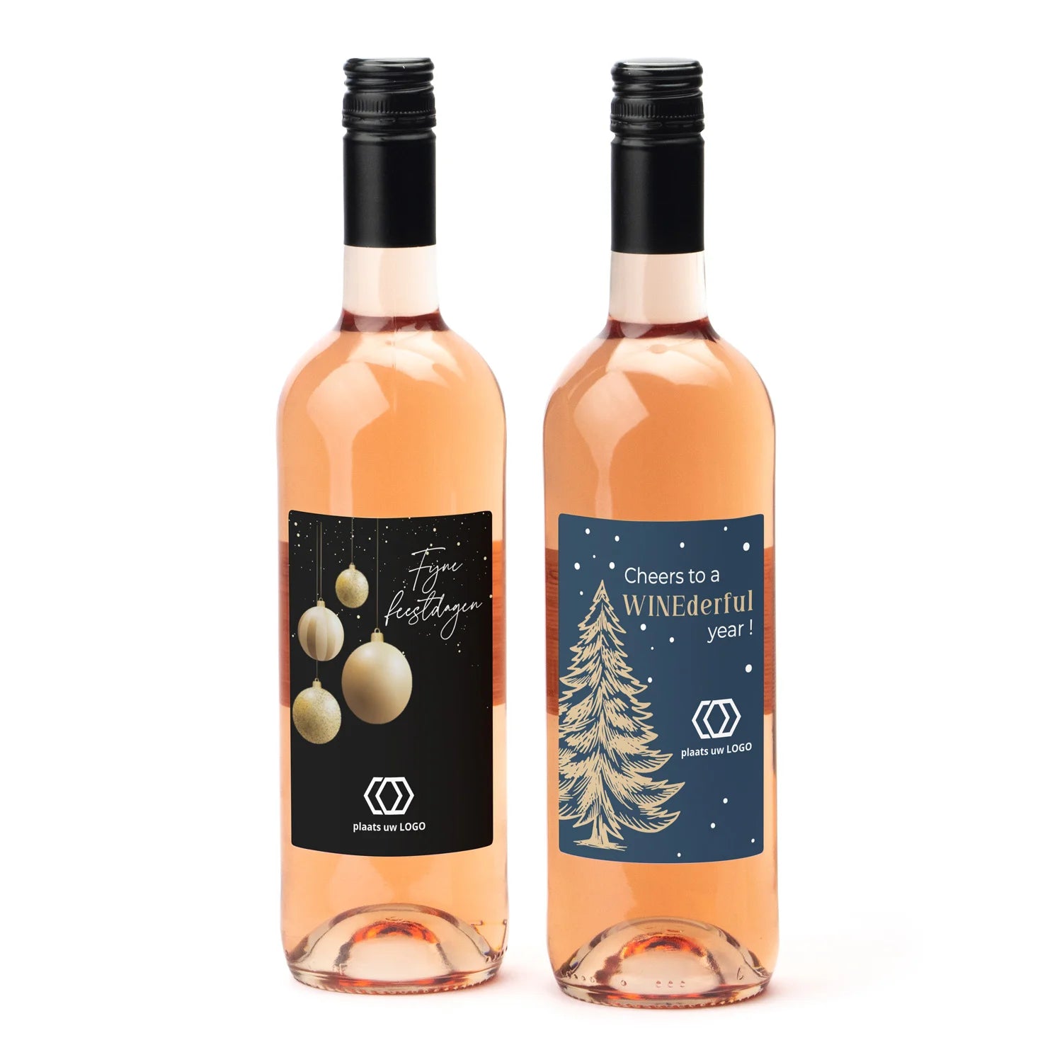 Fles Rosé wijn met eigen logo op etiket - Kerst - Bedankjes.nl