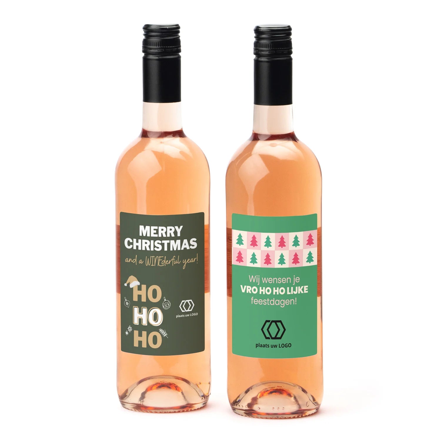 Fles Rosé wijn met eigen logo op etiket - Kerst - Bedankjes.nl