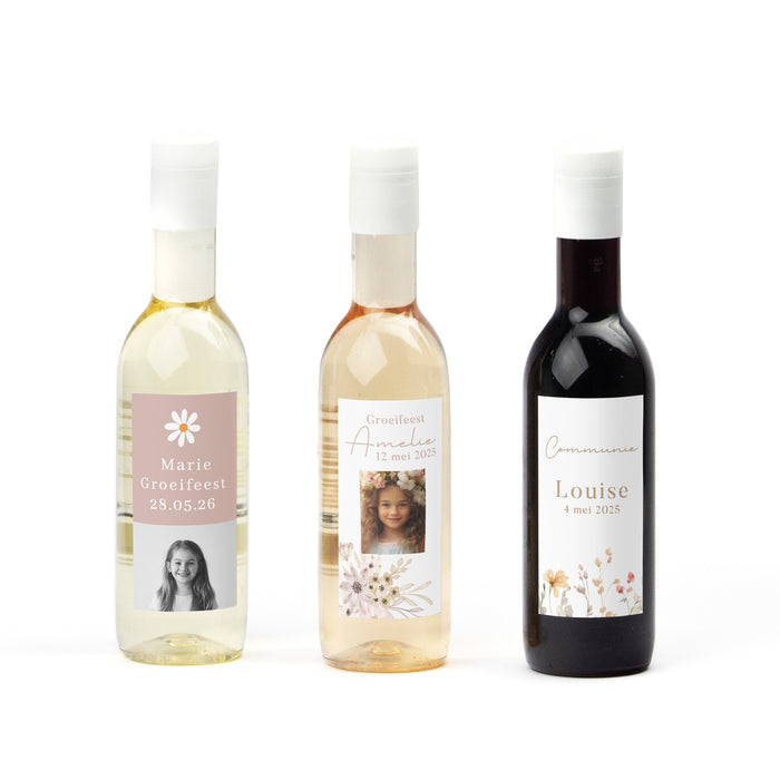 Klein flesje wijn met eigen etiket - Communie meisjes