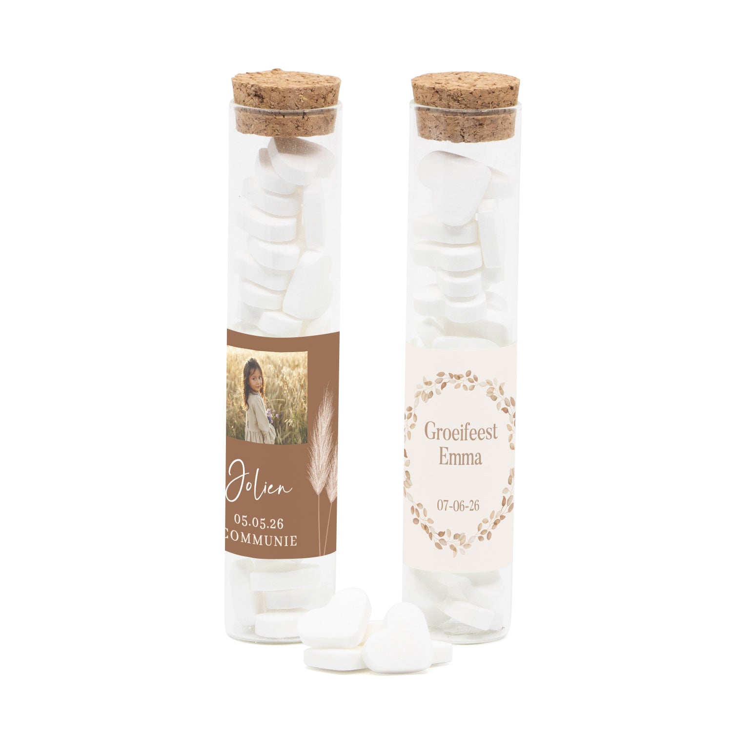 Glazen buisje met snoepjes - Communie meisjes - Bedankjes.nl