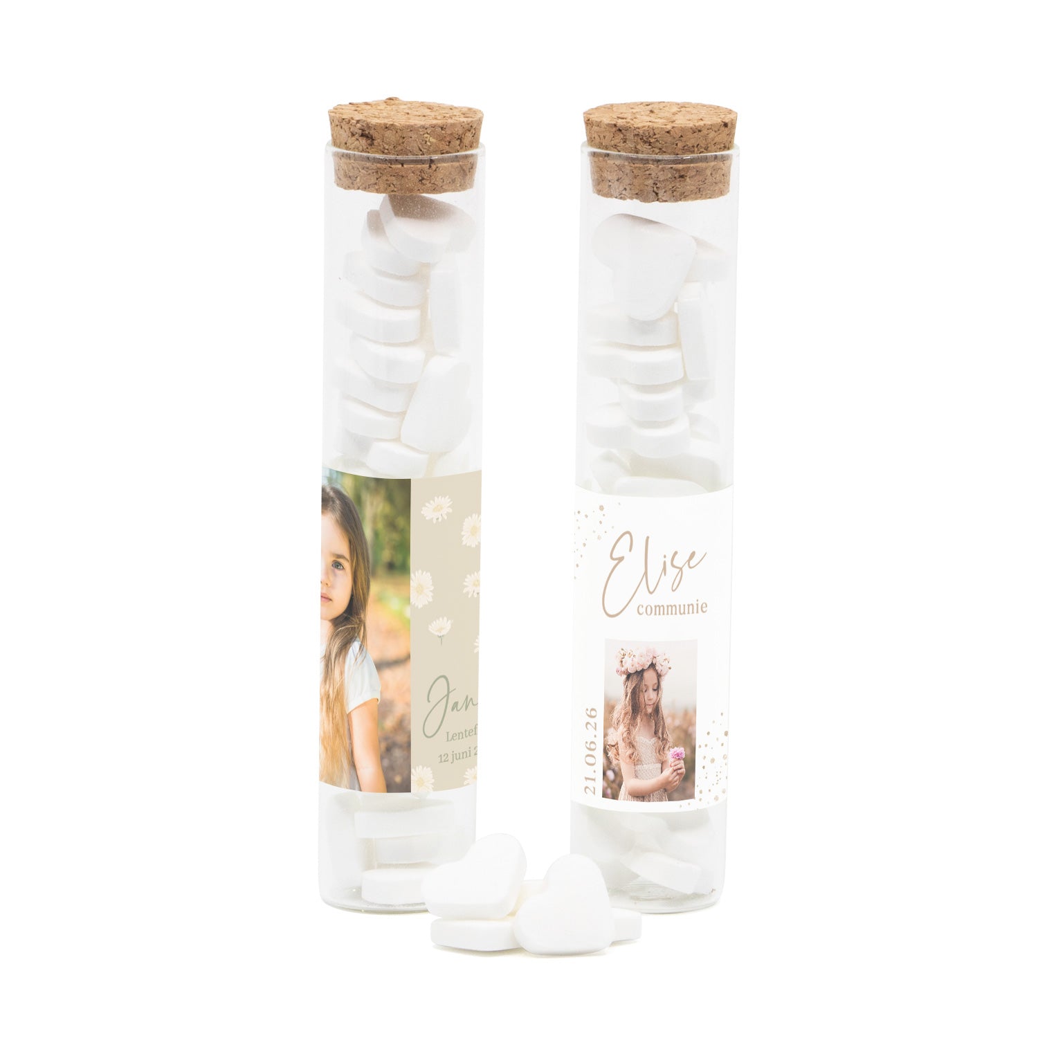 Glazen buisje met snoepjes - Communie meisjes - Bedankjes.nl