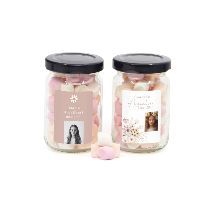 Glazen potje met eigen etiket - Communie meisje Glazen potje met eigen etiket - Communie meisje