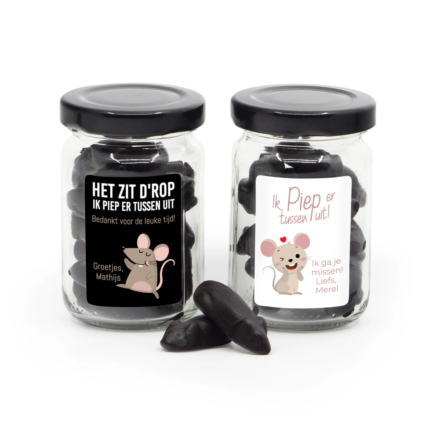 Ik piep er tussenuit in glazen potje - Afscheid collega - Bedankjes.nl