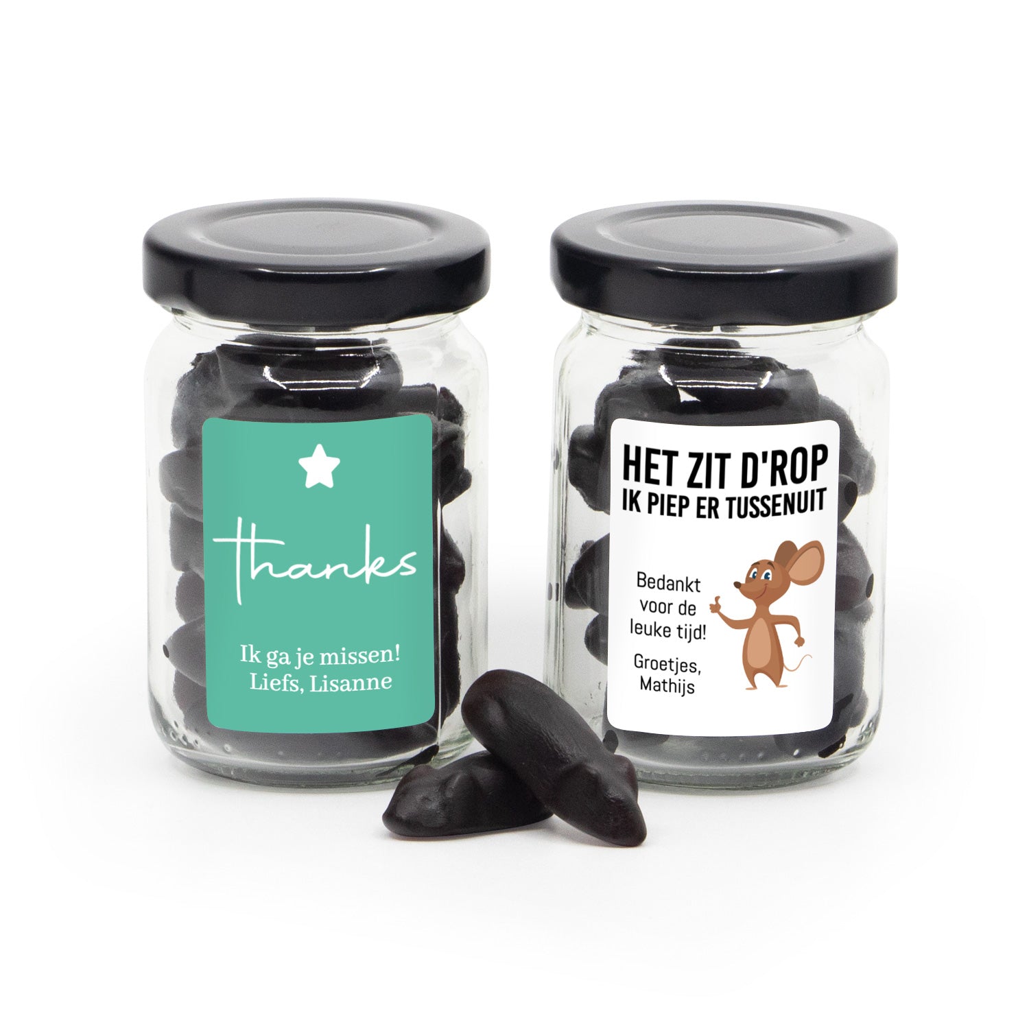 Ik piep er tussenuit in glazen potje - Afscheid collega - Bedankjes.nl