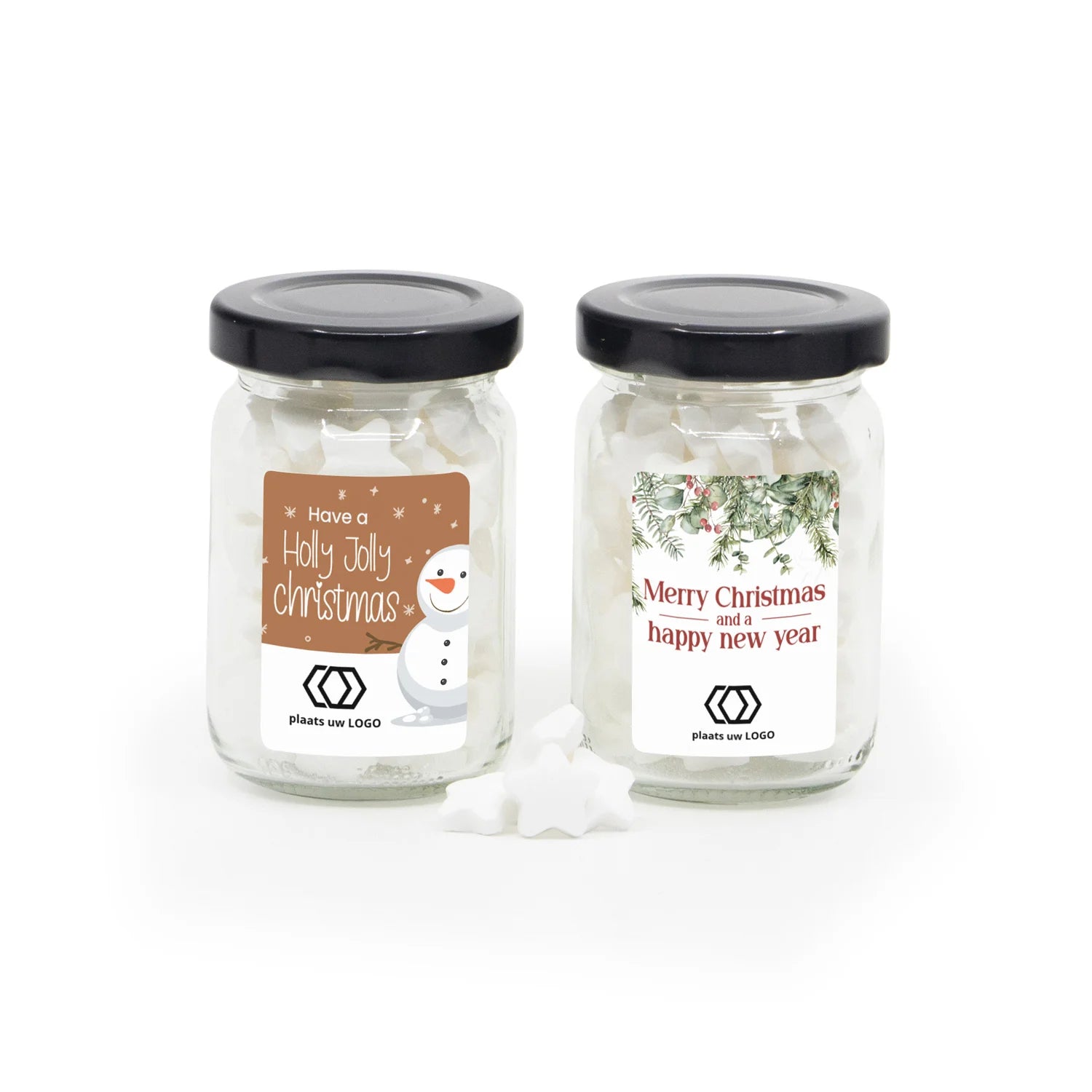Glazen potje met eigen etiket - Kerst - Bedankjes.nl
