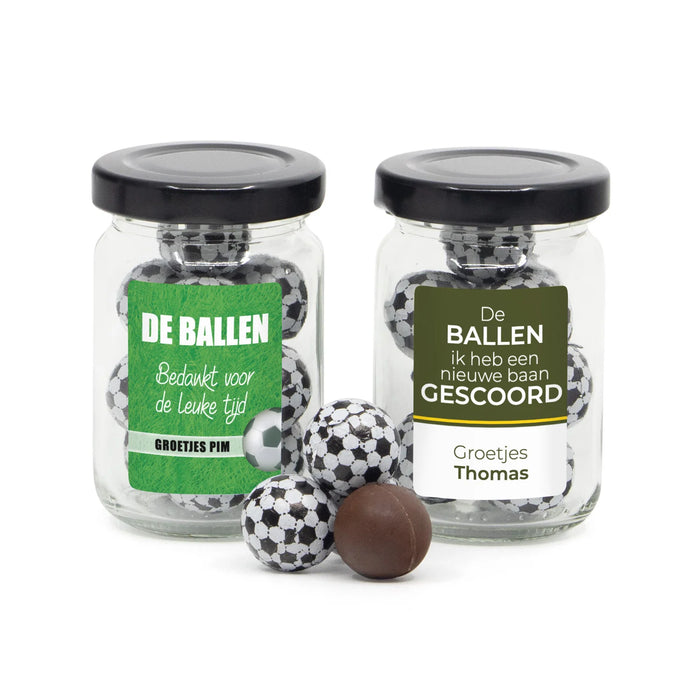 De ballen in glazen potje met eigen etiket - Afscheid collega De ballen in glazen potje met eigen etiket - Afscheid collega