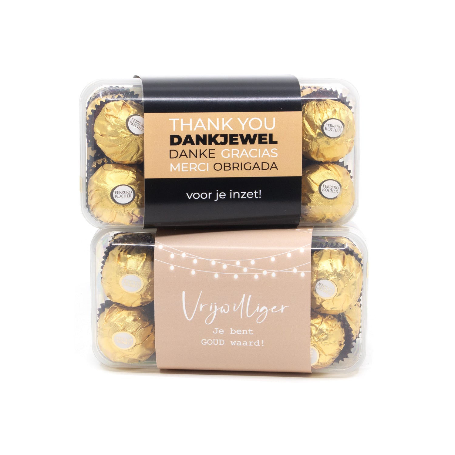 Ferrero Rocher Box 16 met eigen logo - Vrijwilliger - Bedankjes.nl