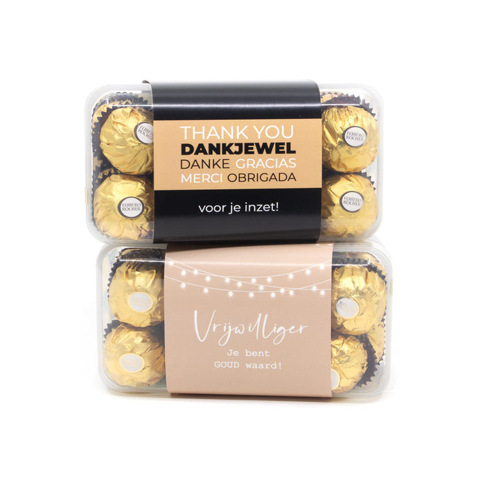 Ferrero Rocher Box 16 met eigen logo - Vrijwilliger Ferrero Rocher Box 16 met eigen logo - Vrijwilliger