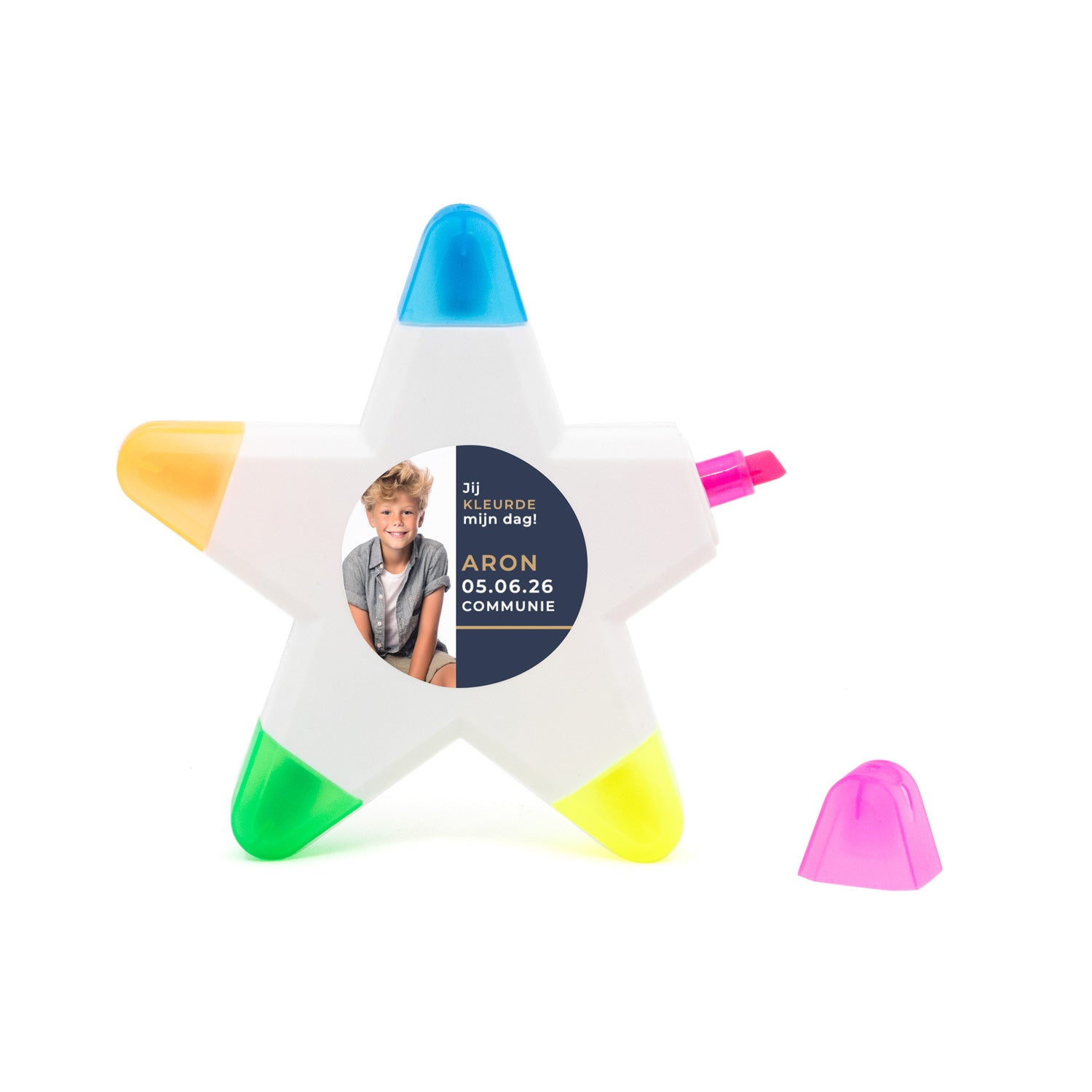 Highlight ster met eigen etiket - Communie Jongens - Bedankjes.nl