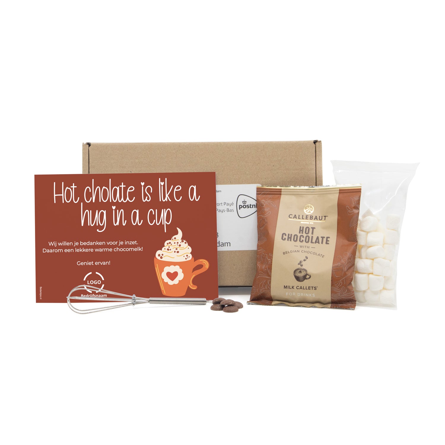 Hot Chocolate met eigen kaart versturen - Brievenbus - Bedankjes.nl