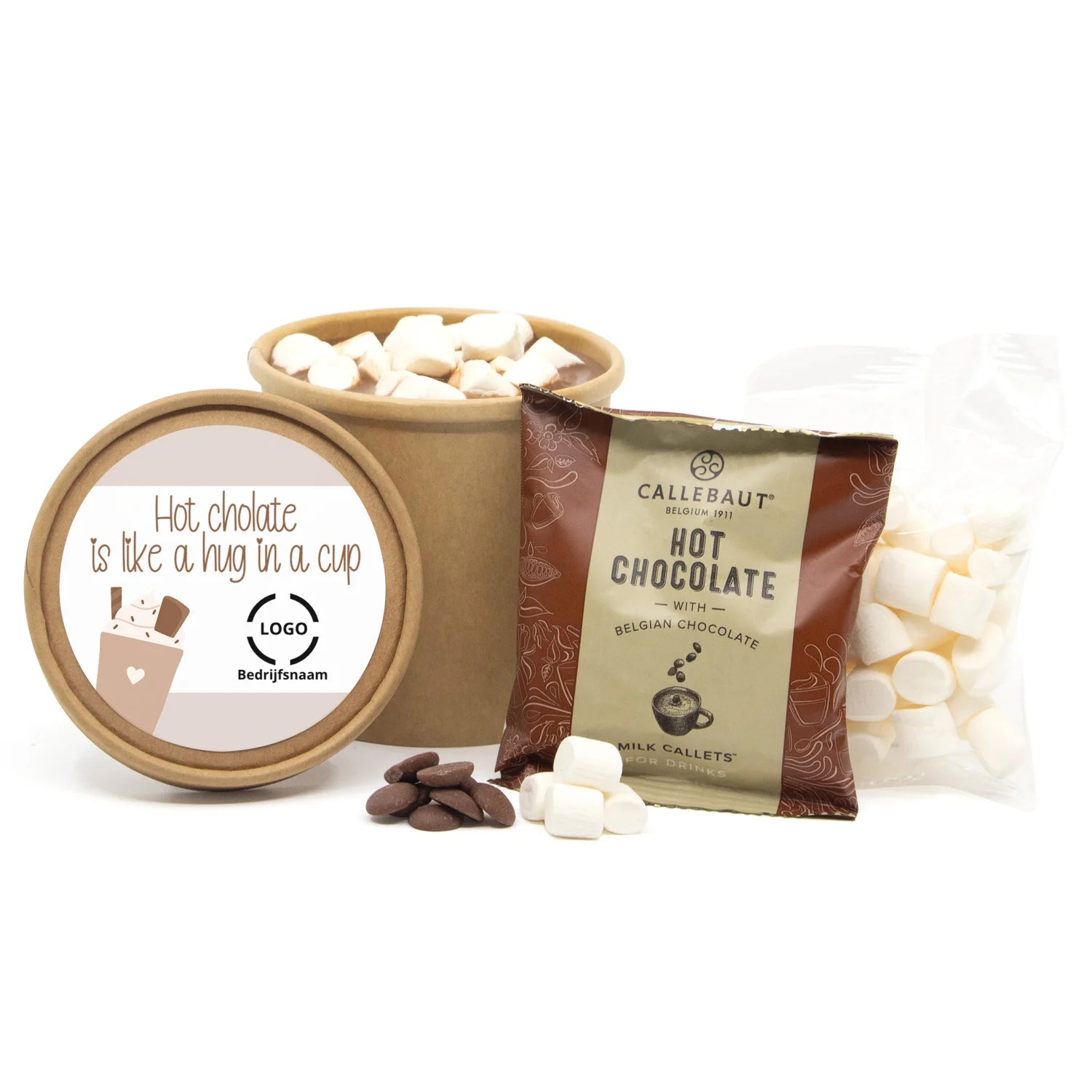 Hot Chocolate in kraftbeker met eigen etiket - Vrijwilliger