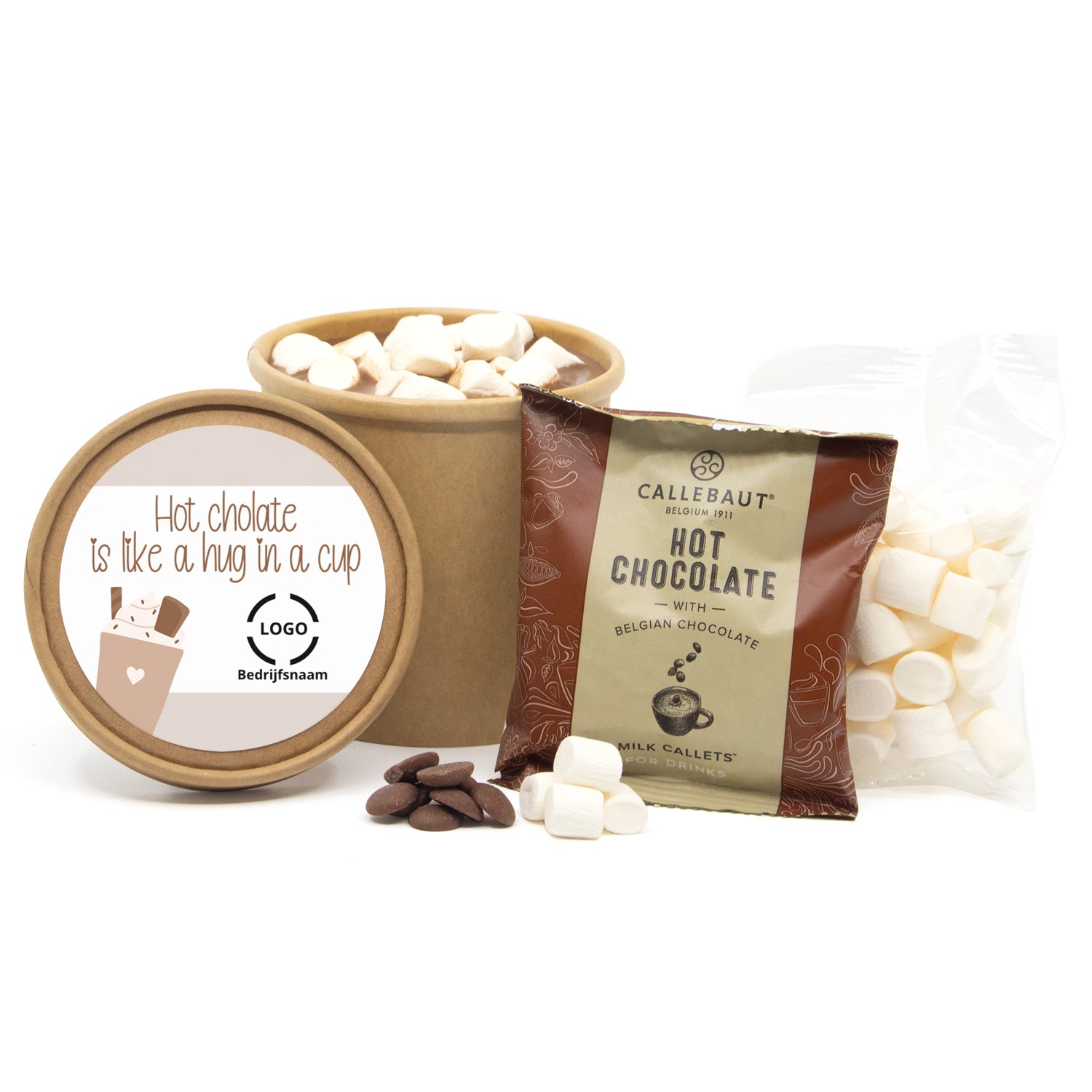Hot Chocolate in kraftbeker met eigen etiket - Kerst