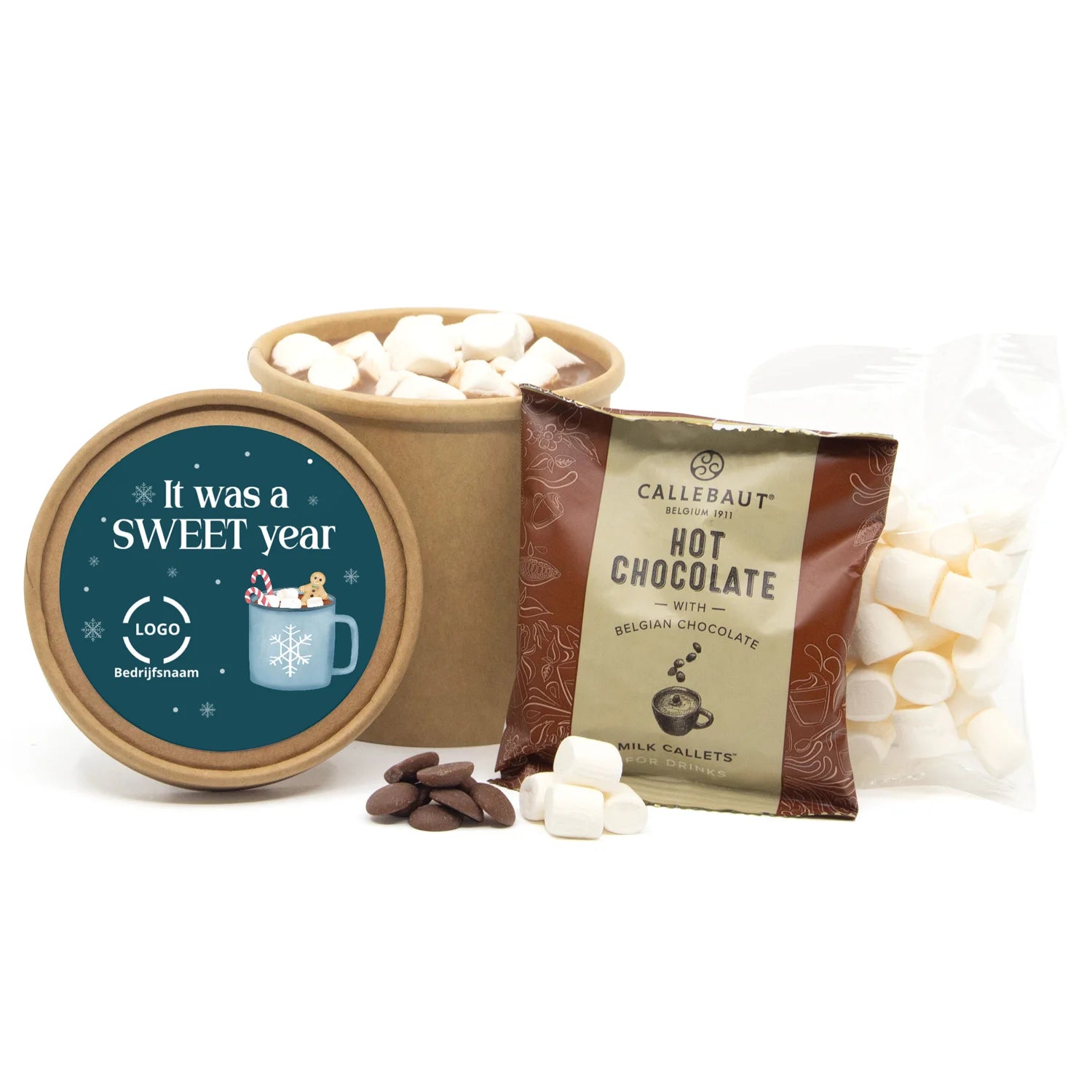 Hot Chocolate in kraftbeker met eigen etiket - Kerst