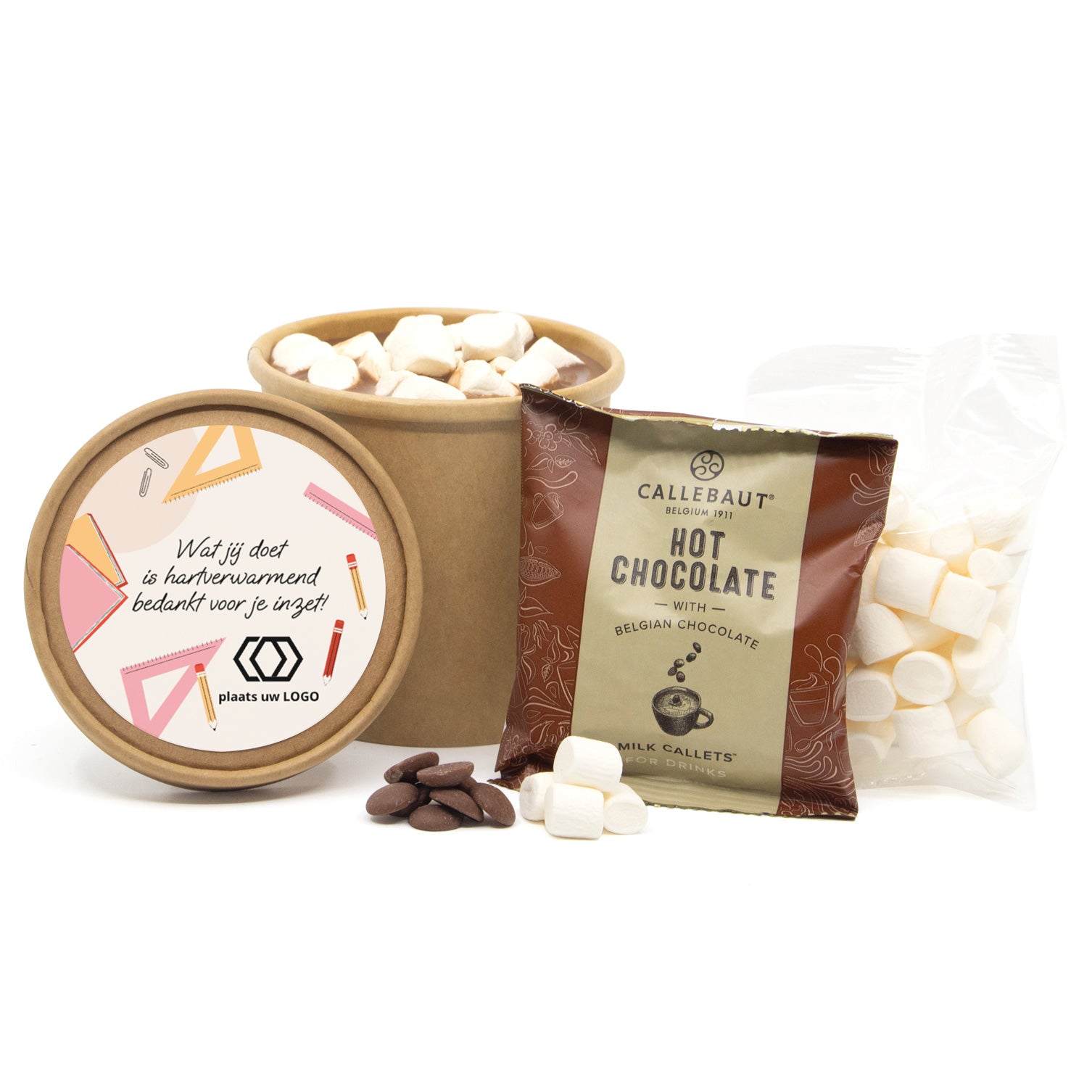 Hot Chocolate in kraftbeker met eigen etiket - Leraar